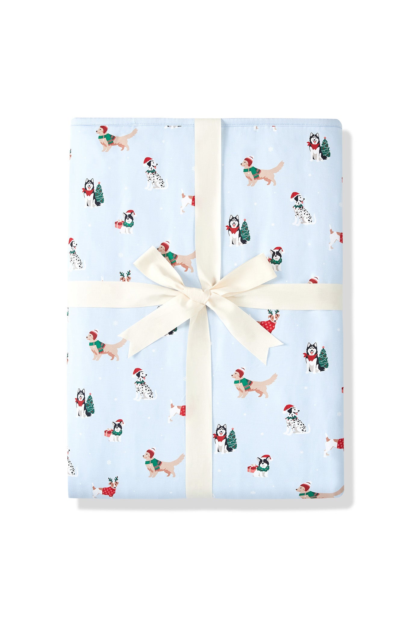 Blue Youth Blanket in Holiday Pups 2.5 print on a white background