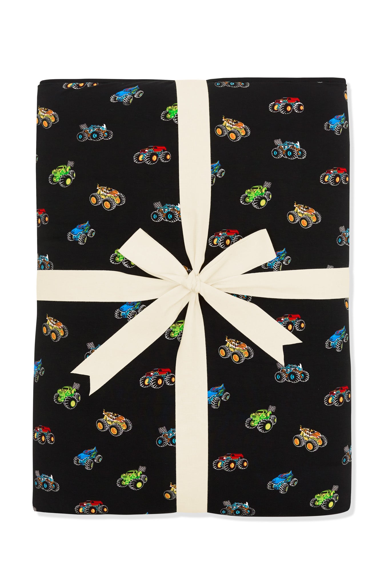 Youth Blanket in Monster Truck 2.5 packed with ribbon on white background