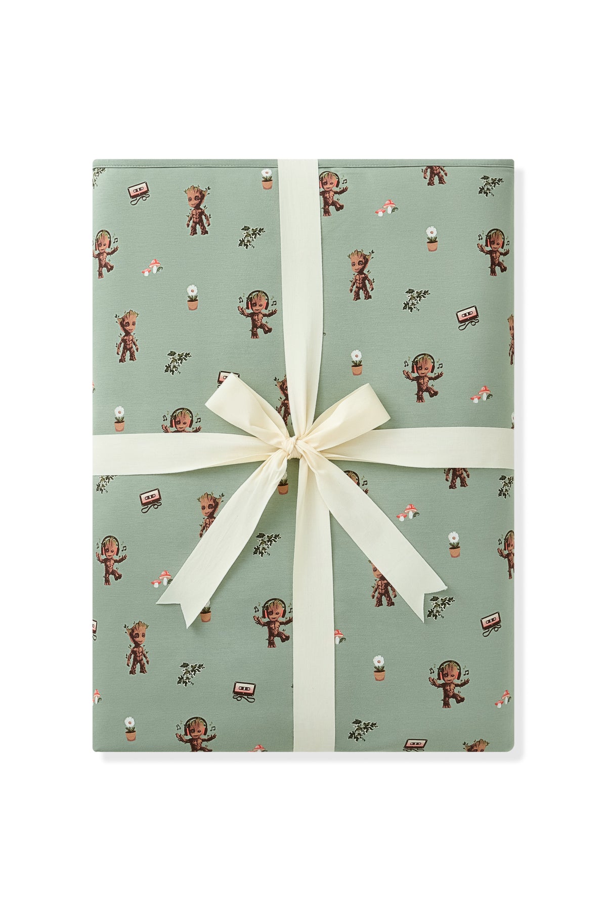 Green Youth Blanket in Groot print packed with ribbon on white background