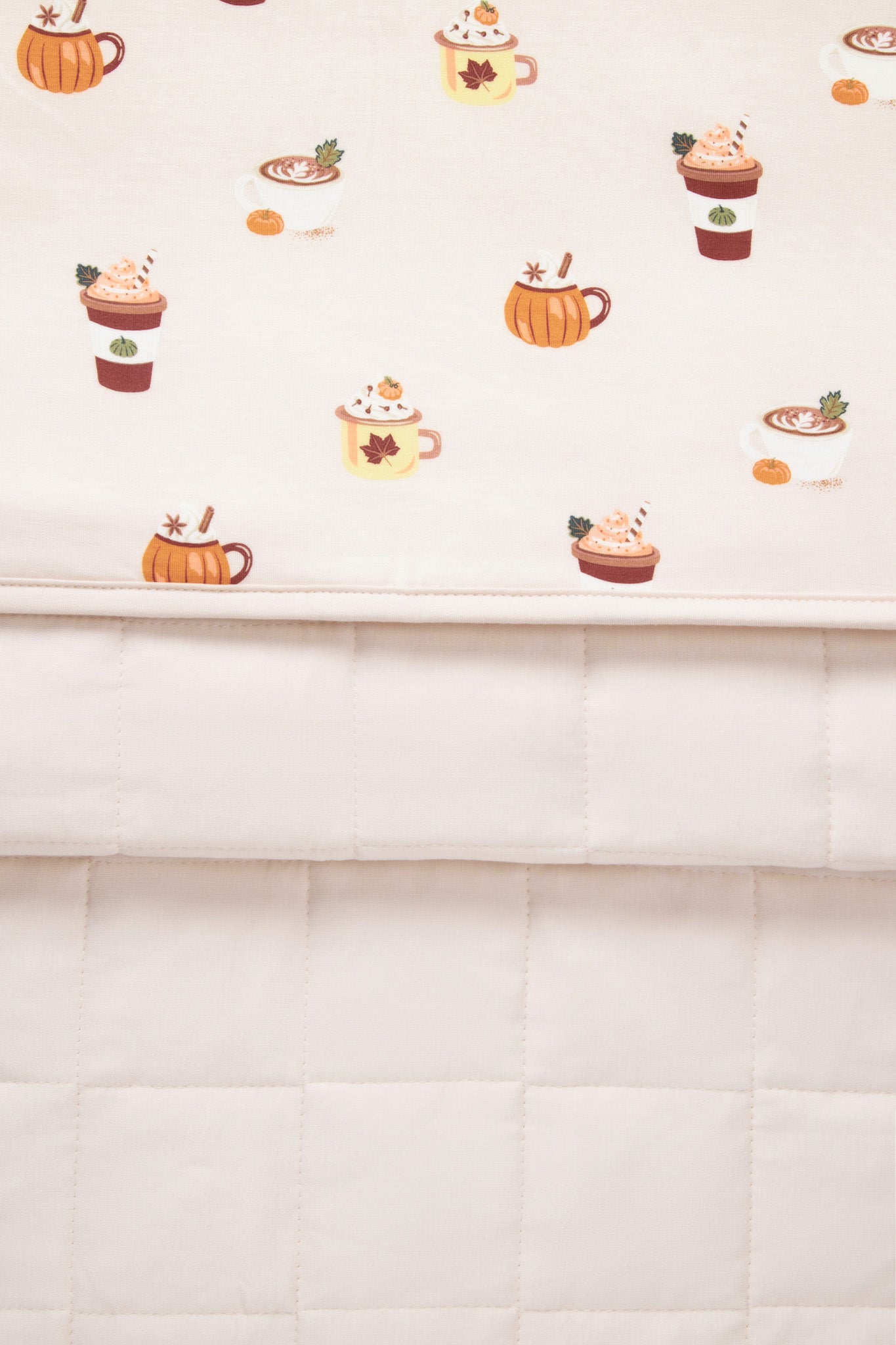 Front and back of Youth Blanket in Pumpkin Spice Latte 2.5 print on a white background