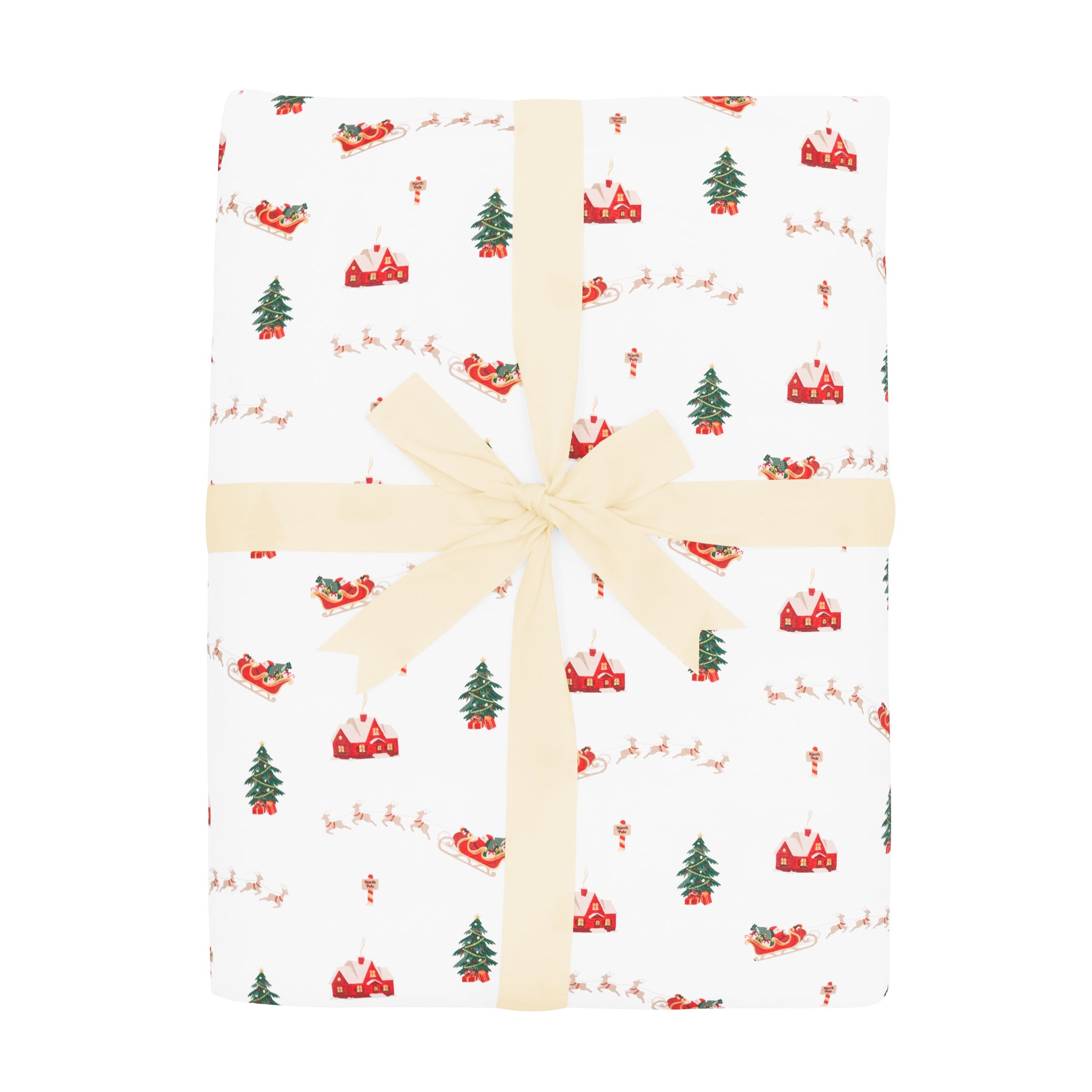 Product photo of the Youth Blanket in Santa Sleigh 2.5 shown wrapped up in its bow packaging