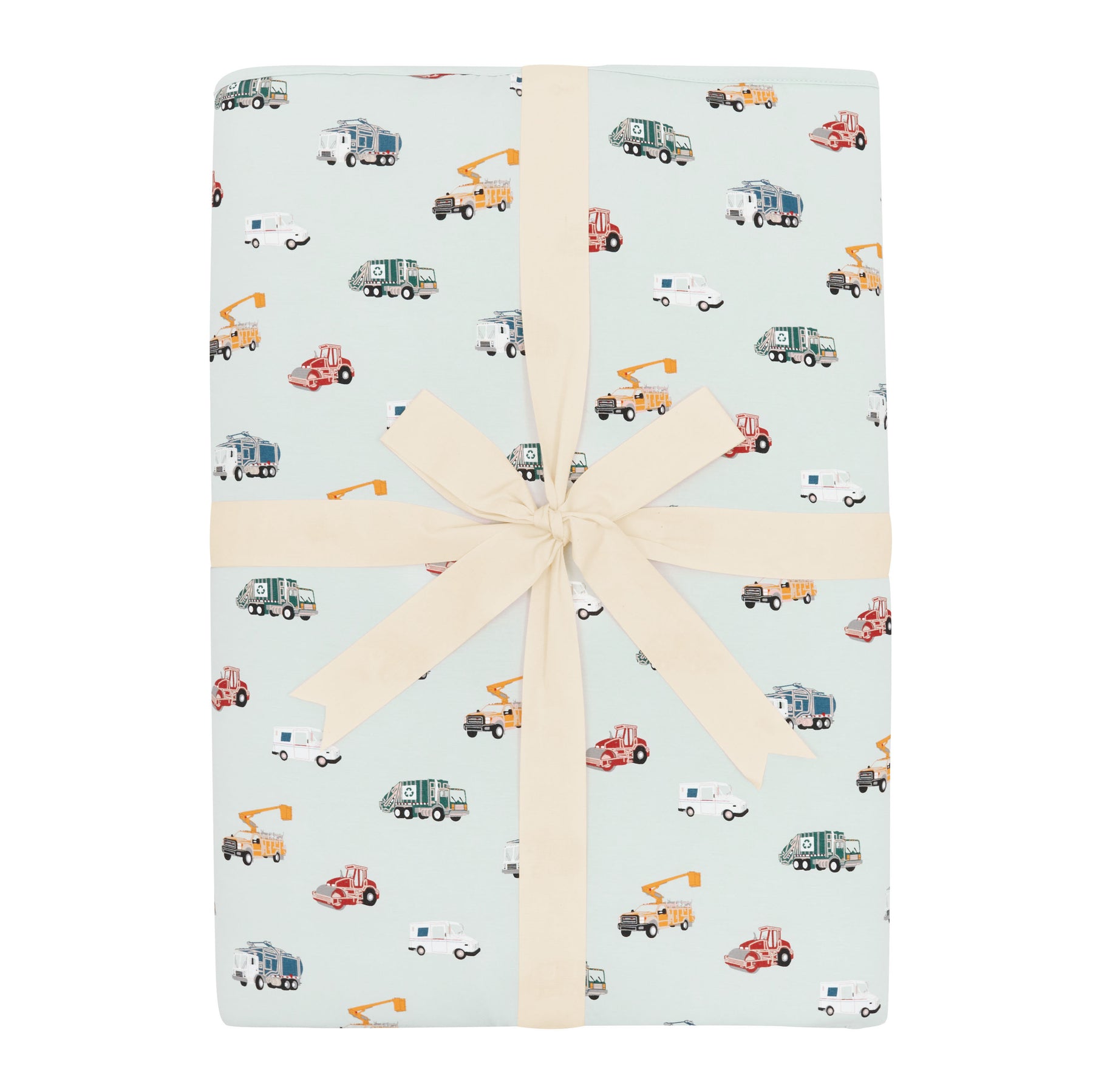 Youth Blanket in City Vehicles 2.5 shown in its packaging tied in a linen bow