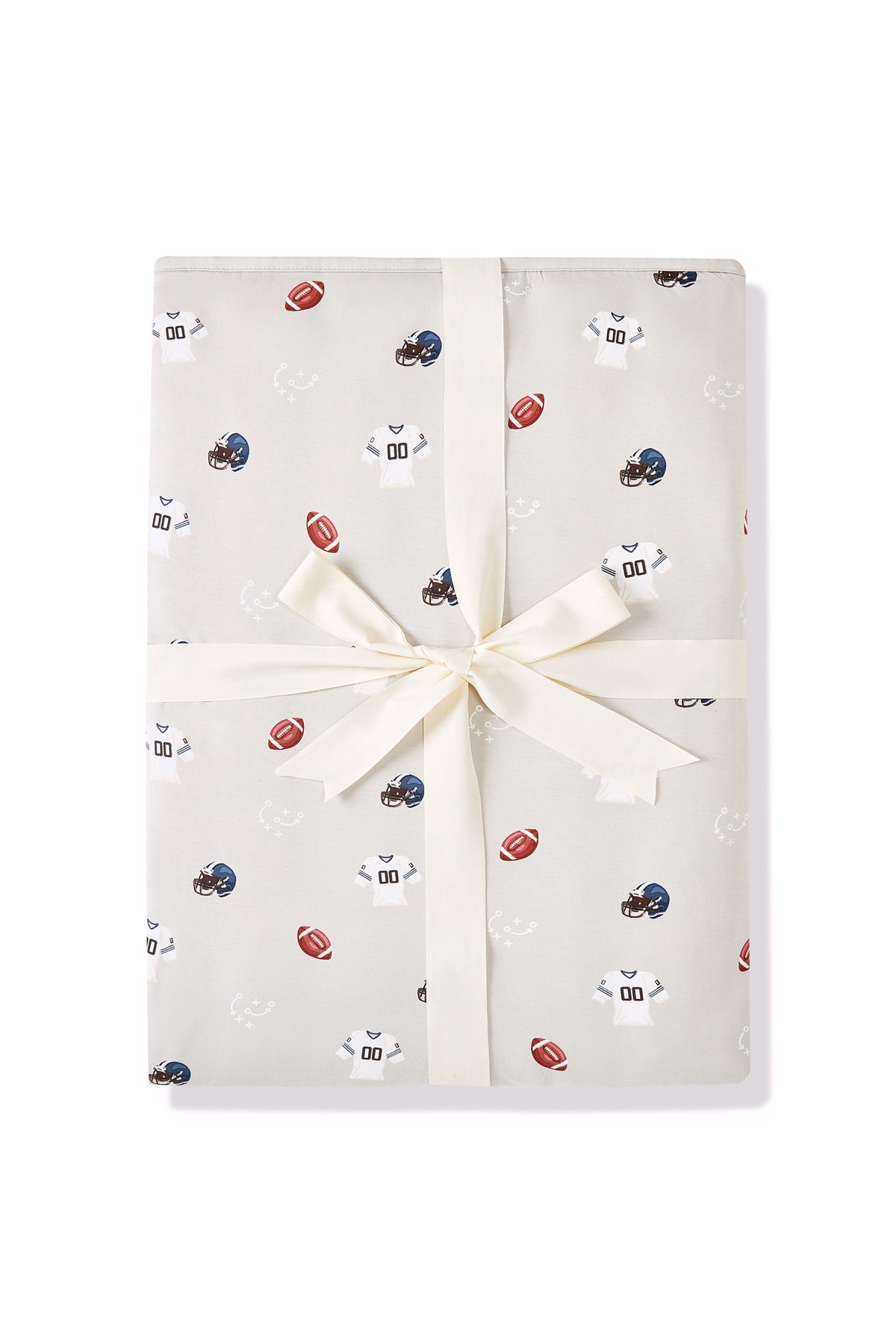 Youth Blanket in Vintage Football 2.5 print packed in a ribbon on a white background