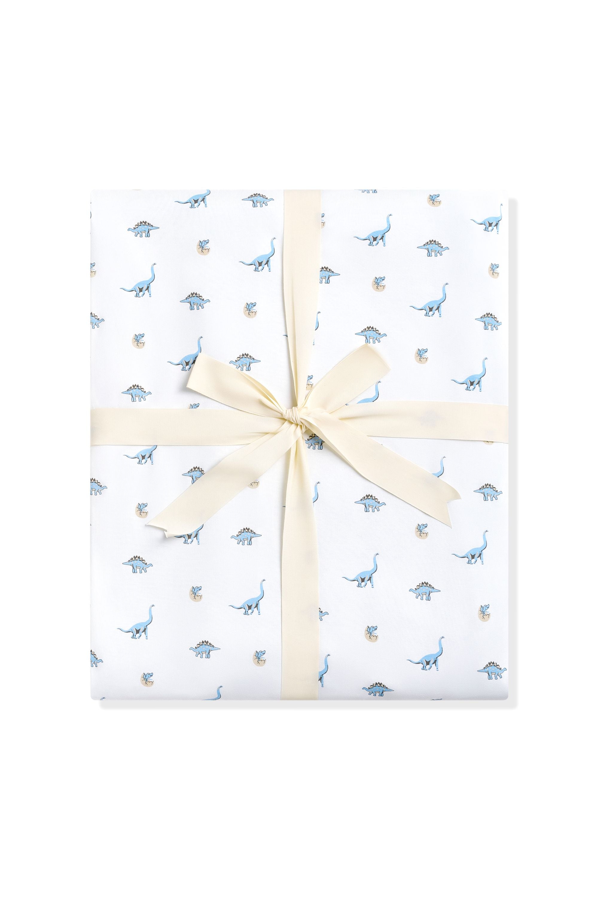 Youth Blanket in Jurassic 1.0 shown wrapped in its packaging with a linen bow