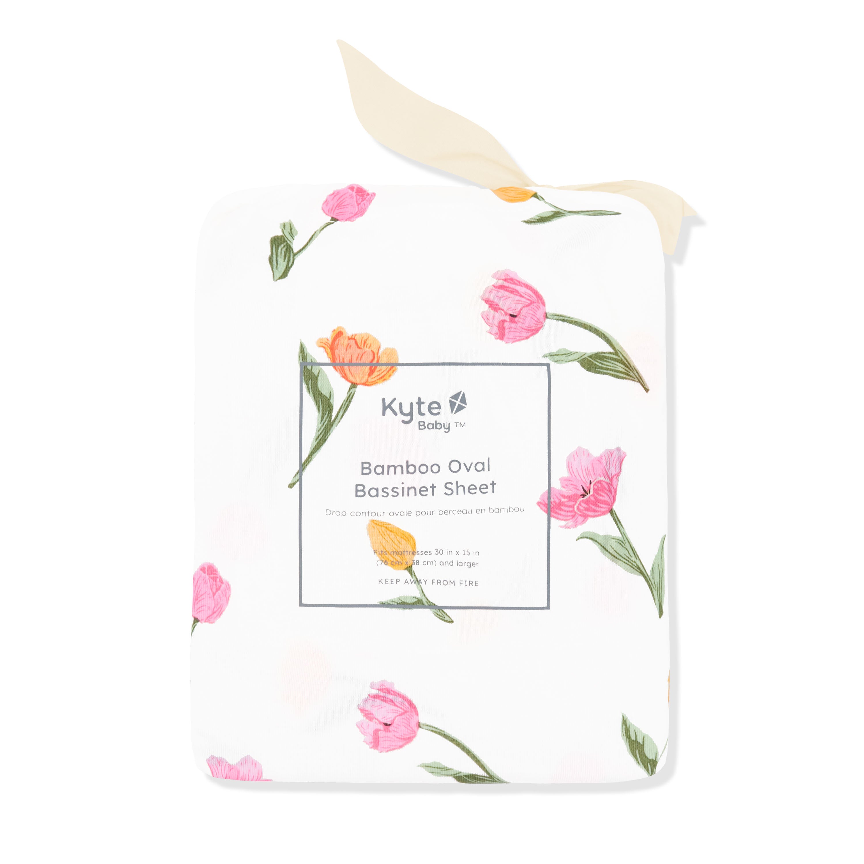 Oval Bassinet Sheet in Tulip shown in its packaging
