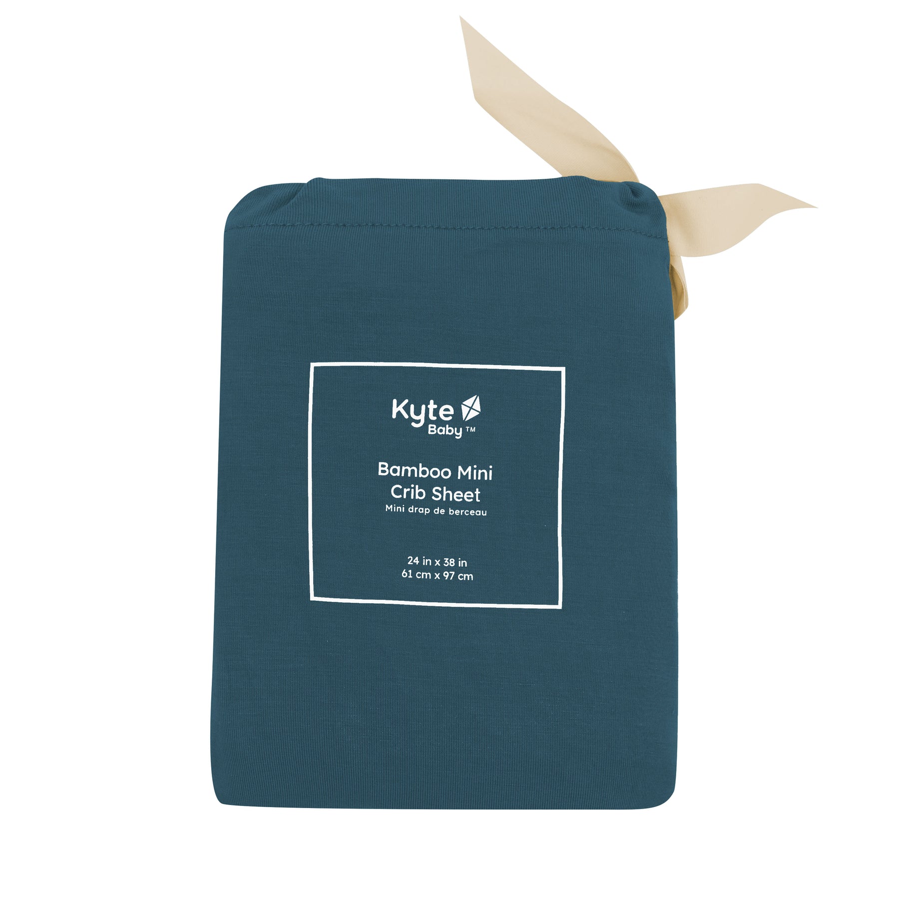 Mini Crib Sheet in Atlantic shown in its packaging