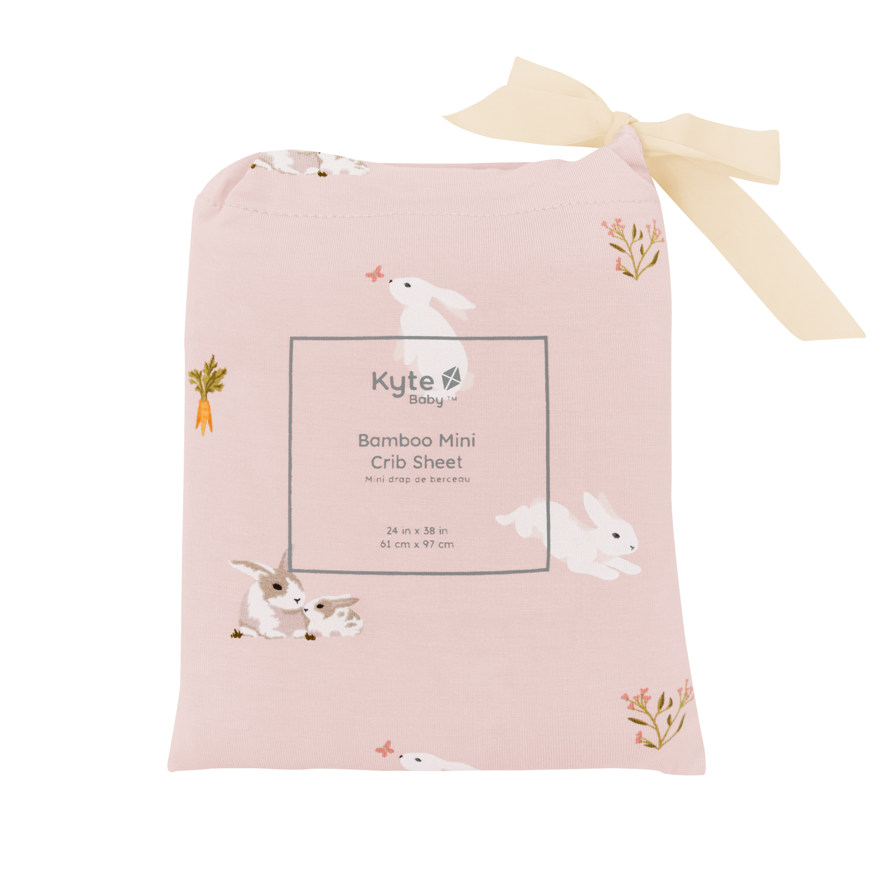 Mini Crib Sheet in Blush Rabbit packaging