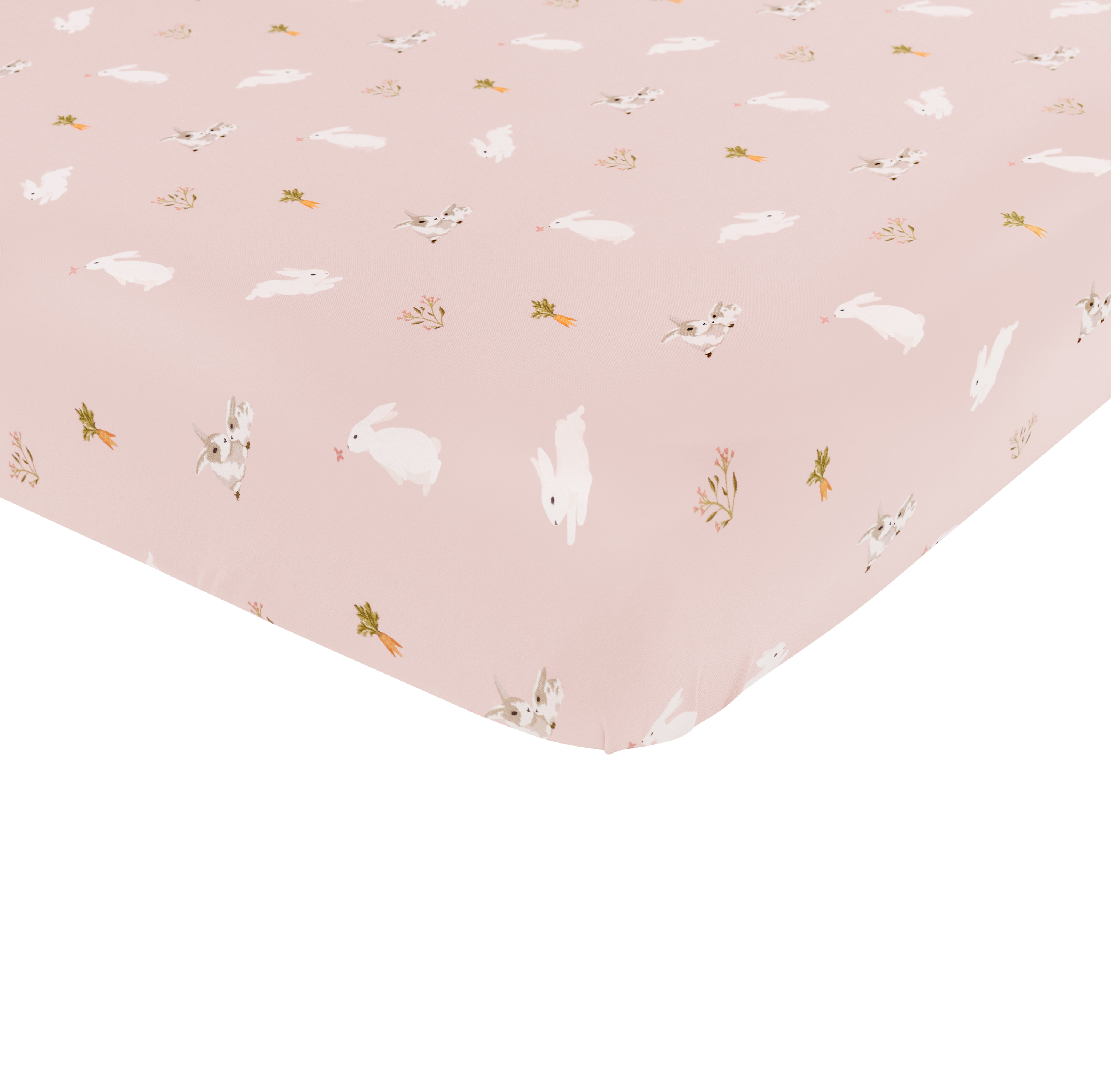 Mini Crib Sheet in Blush Rabbit corner