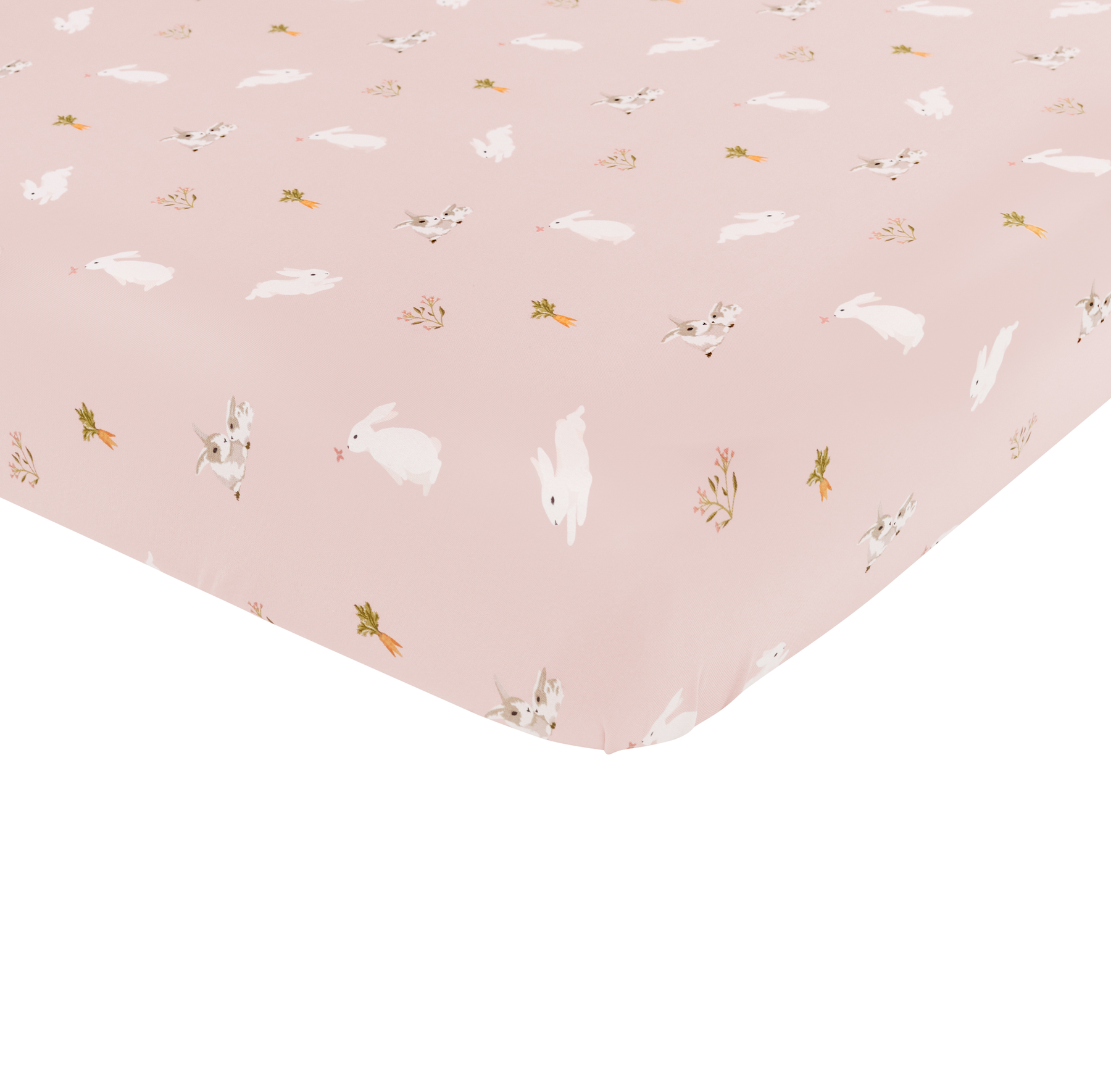 Mini Crib Sheet in Blush Rabbit corner