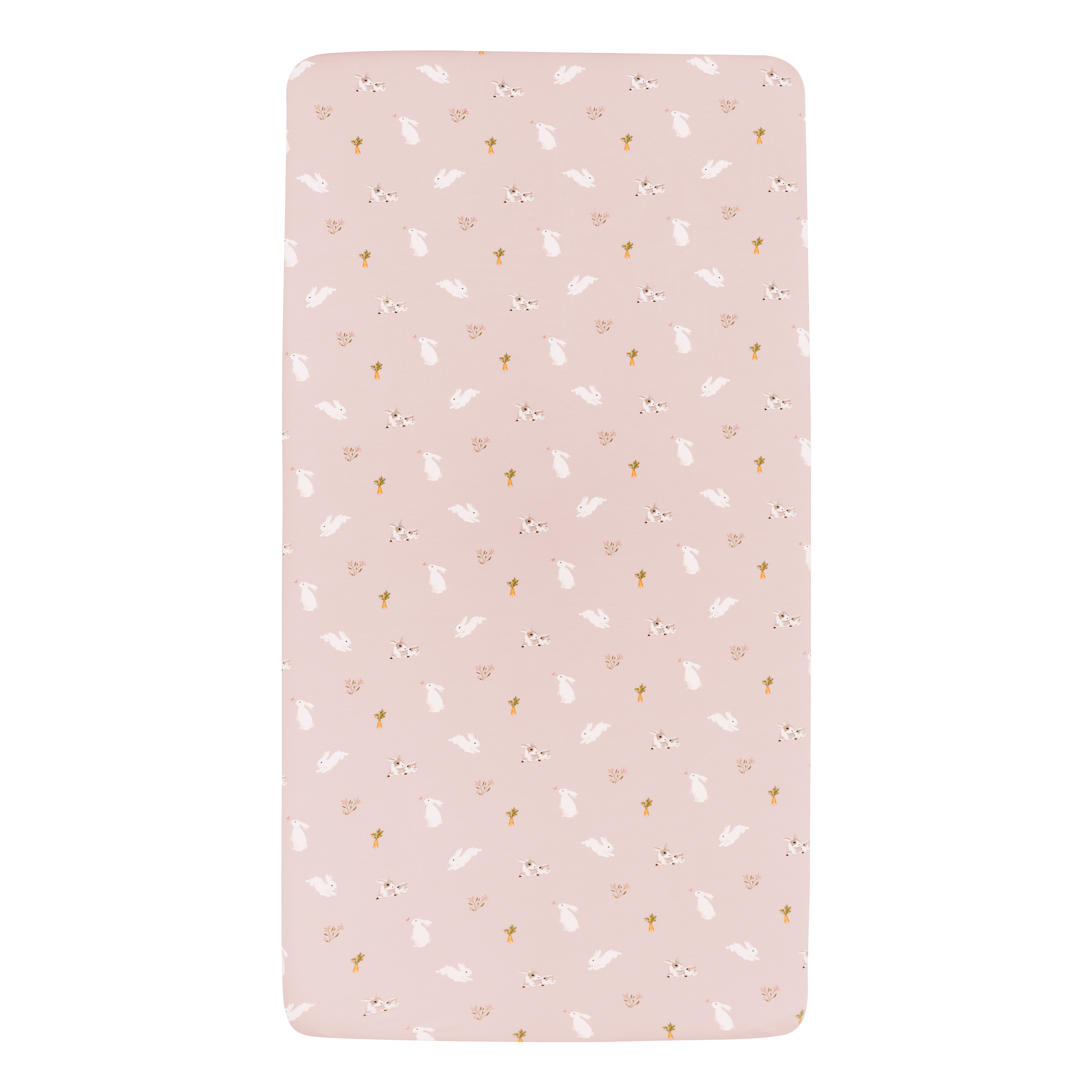 Mini Crib Sheet in Blush Rabbit on mattress