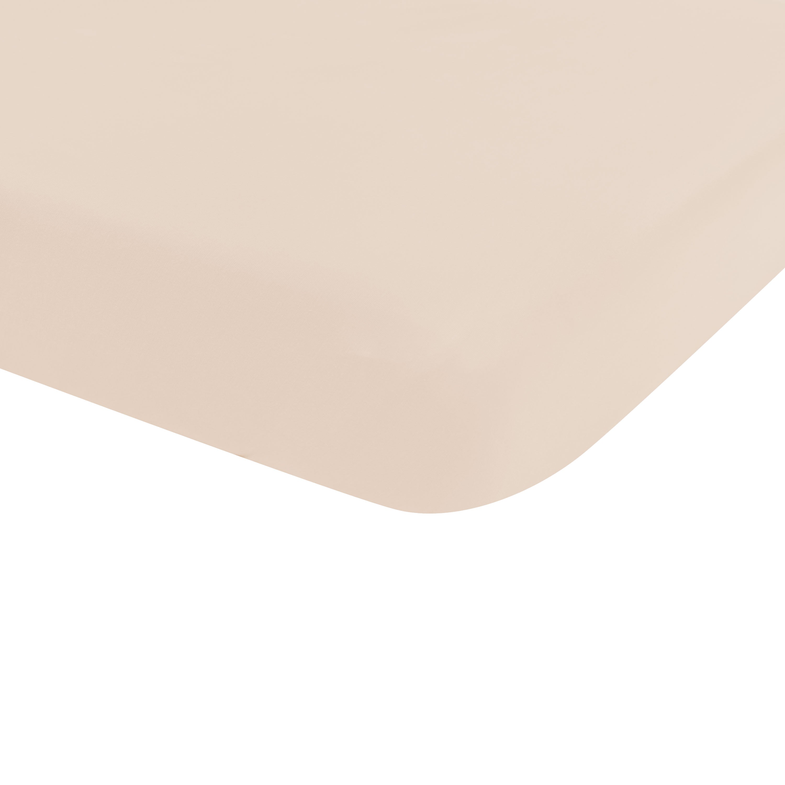 A corner of the Mini Crib Sheet in Bisque shown on a mini crib mattress