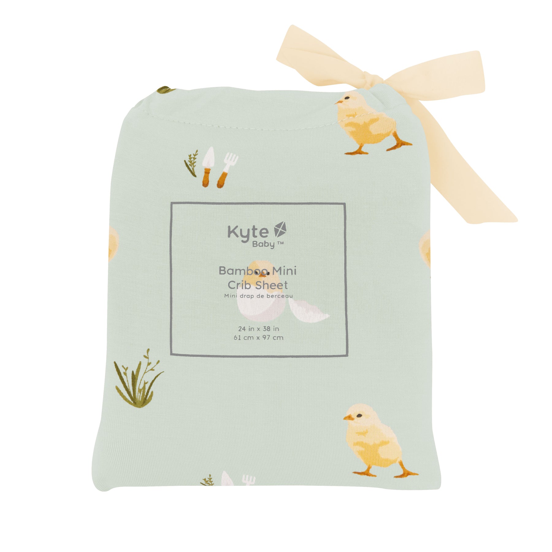 Mini Crib Sheet in Aloe Chick packaging