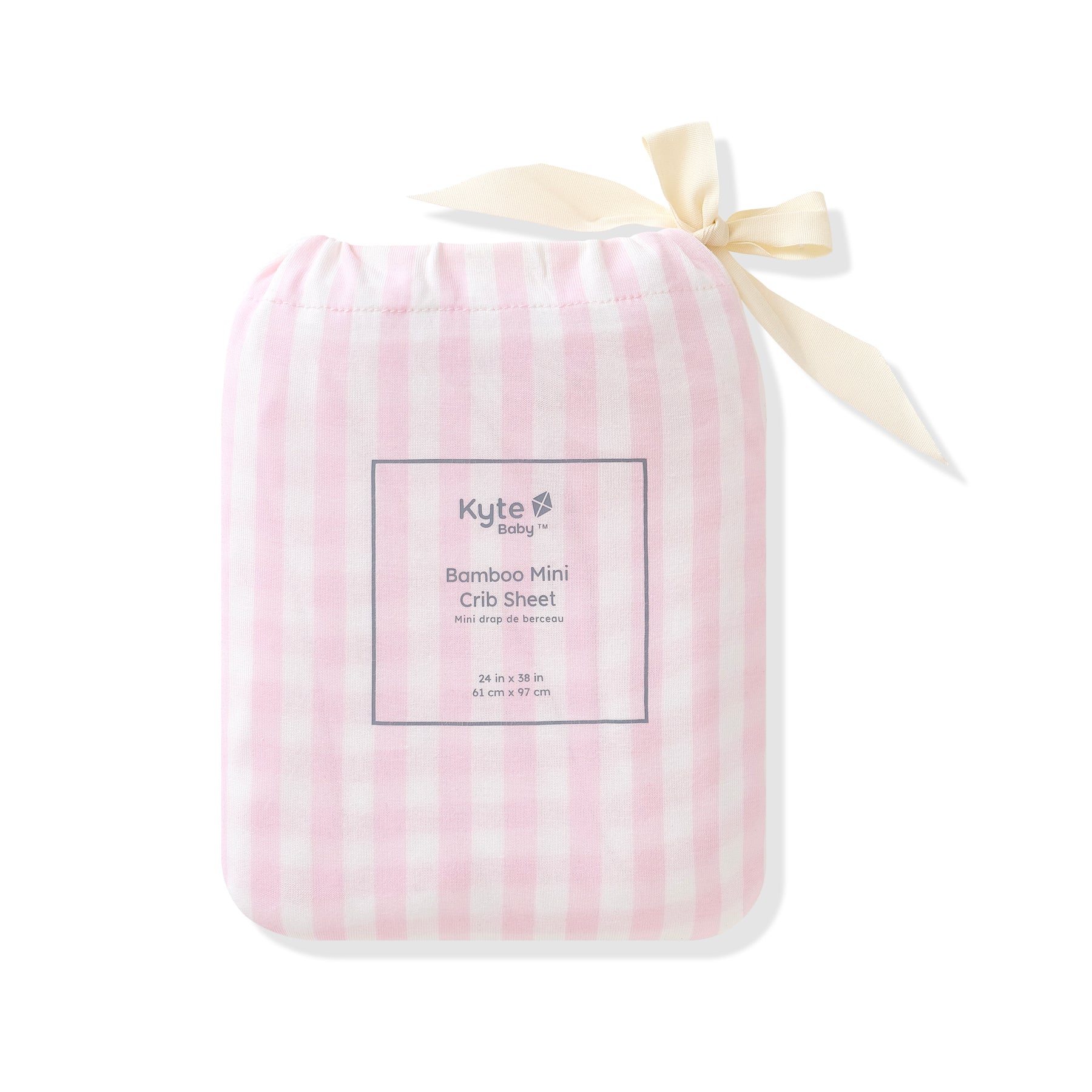 Mini Crib Sheet in Small Sakura Stripe shown in its packaging