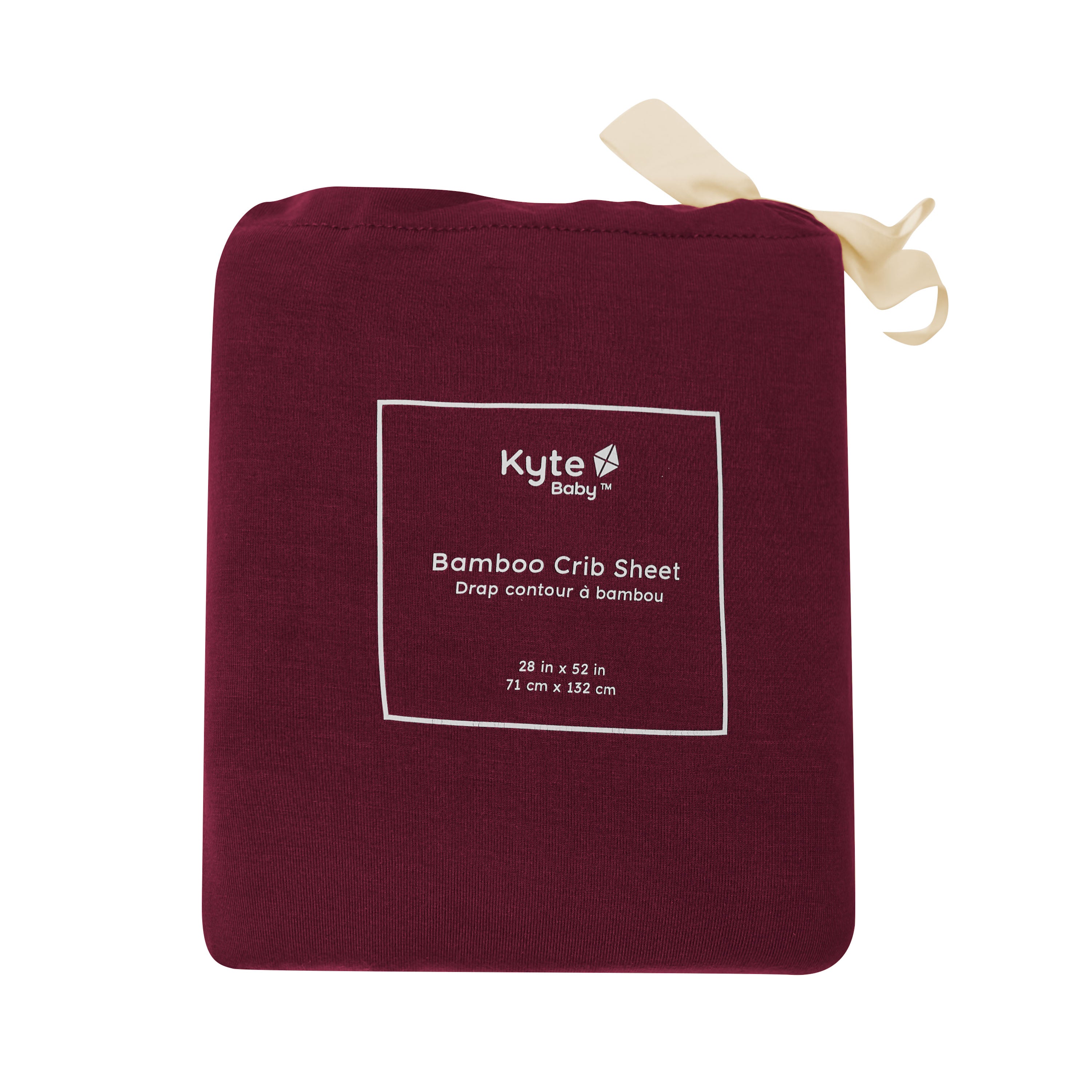 Crib Sheet in Burgundy shown in its packaging