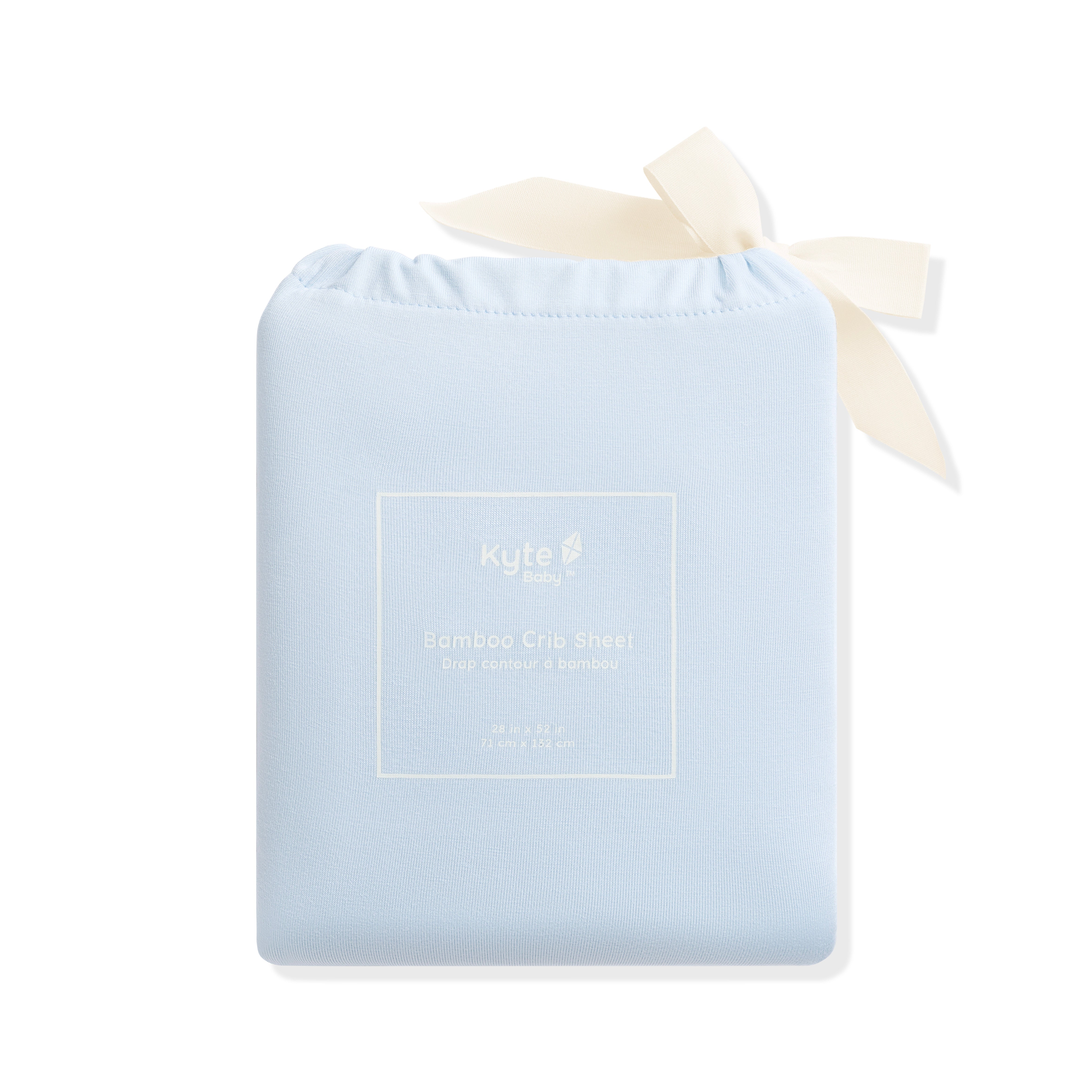 Crib Sheet in Breeze shown in its packaging