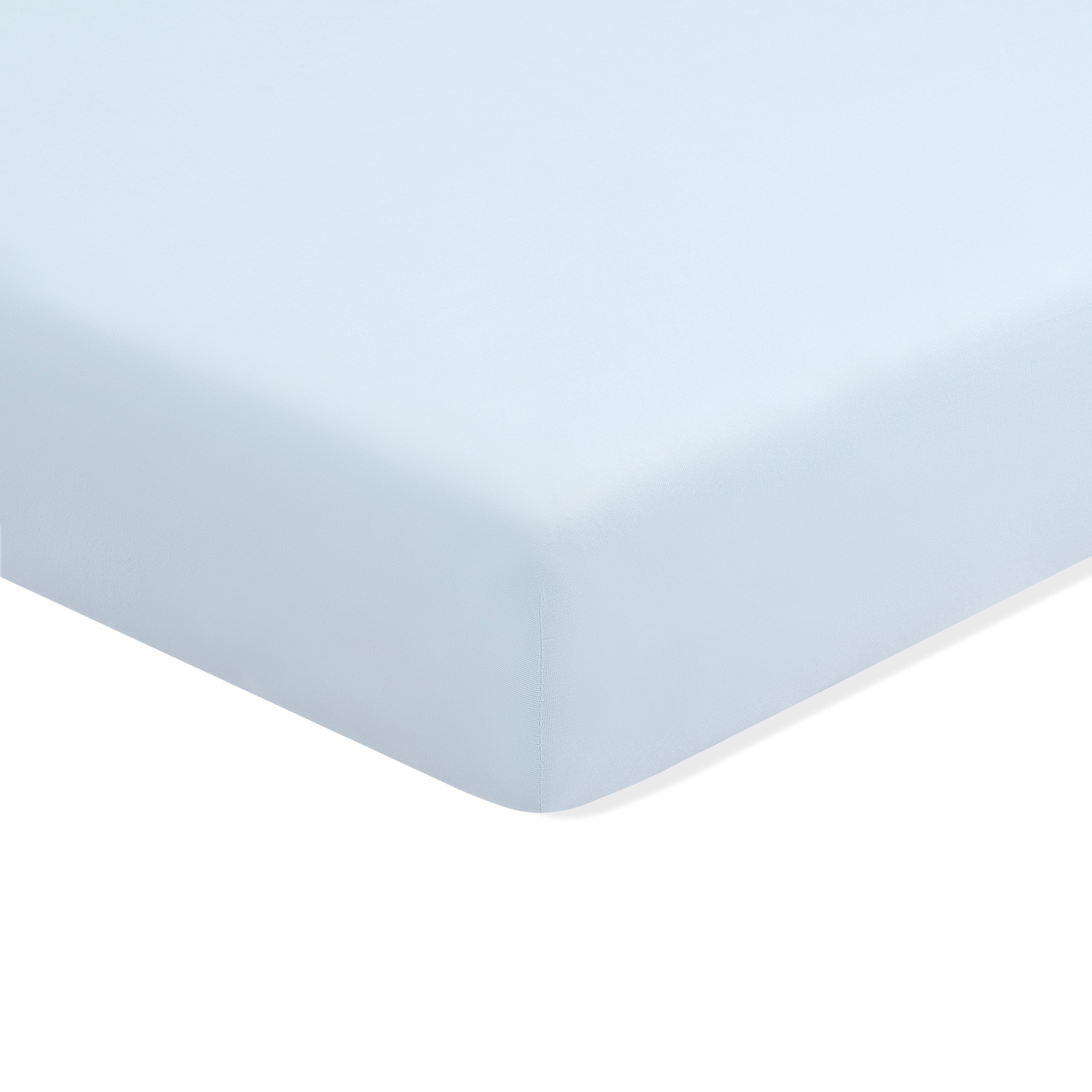 Crib Sheet in Breeze shown on a crib mattress