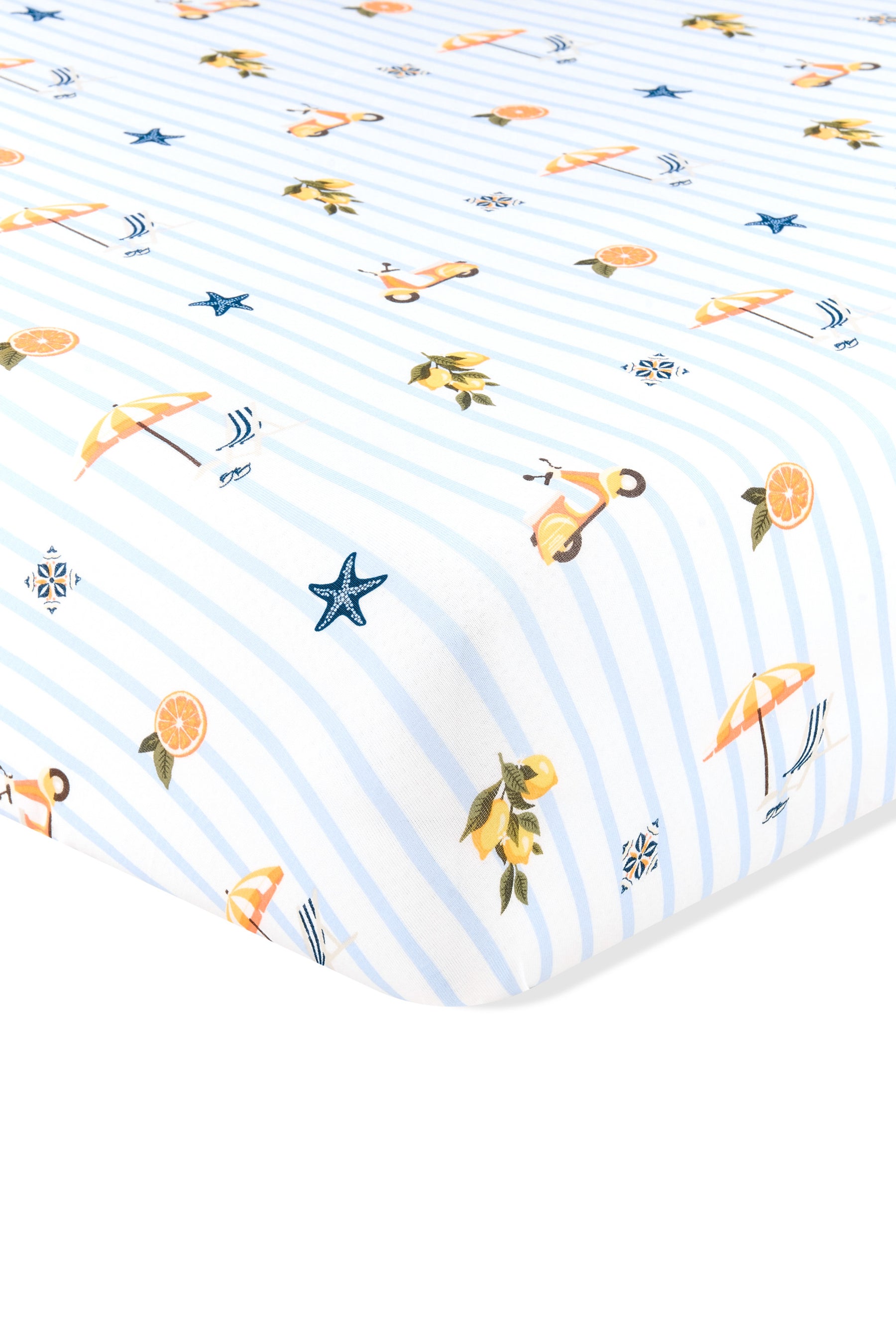 Corner of the Crib Sheet in Amalfi Coast on a crib mattress