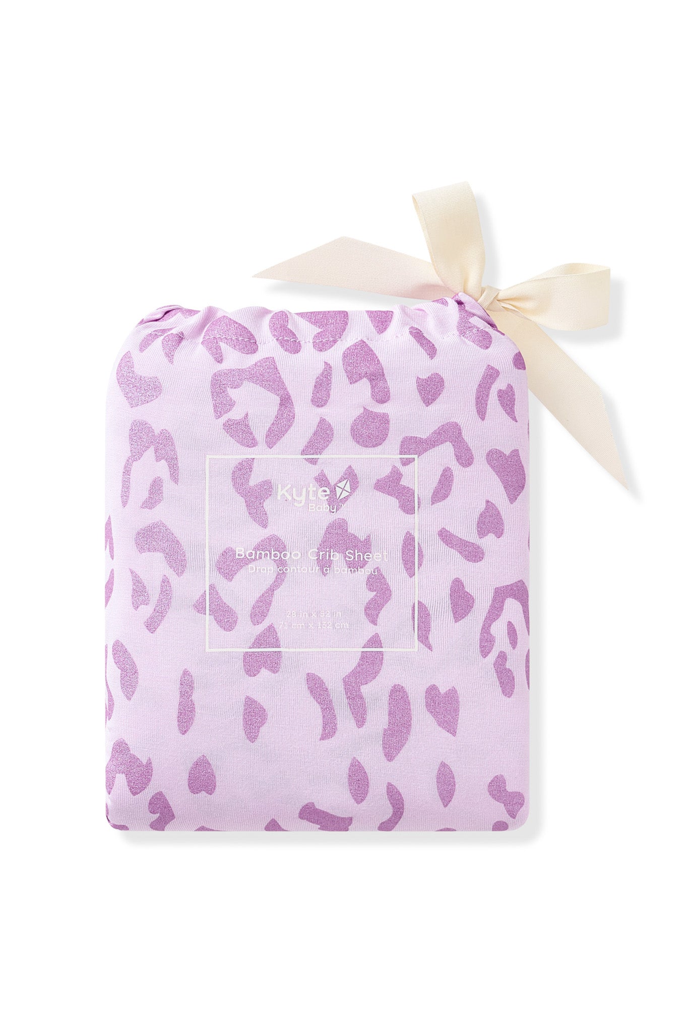 Crib Sheet packed in Thistle Leopard print bag on white background