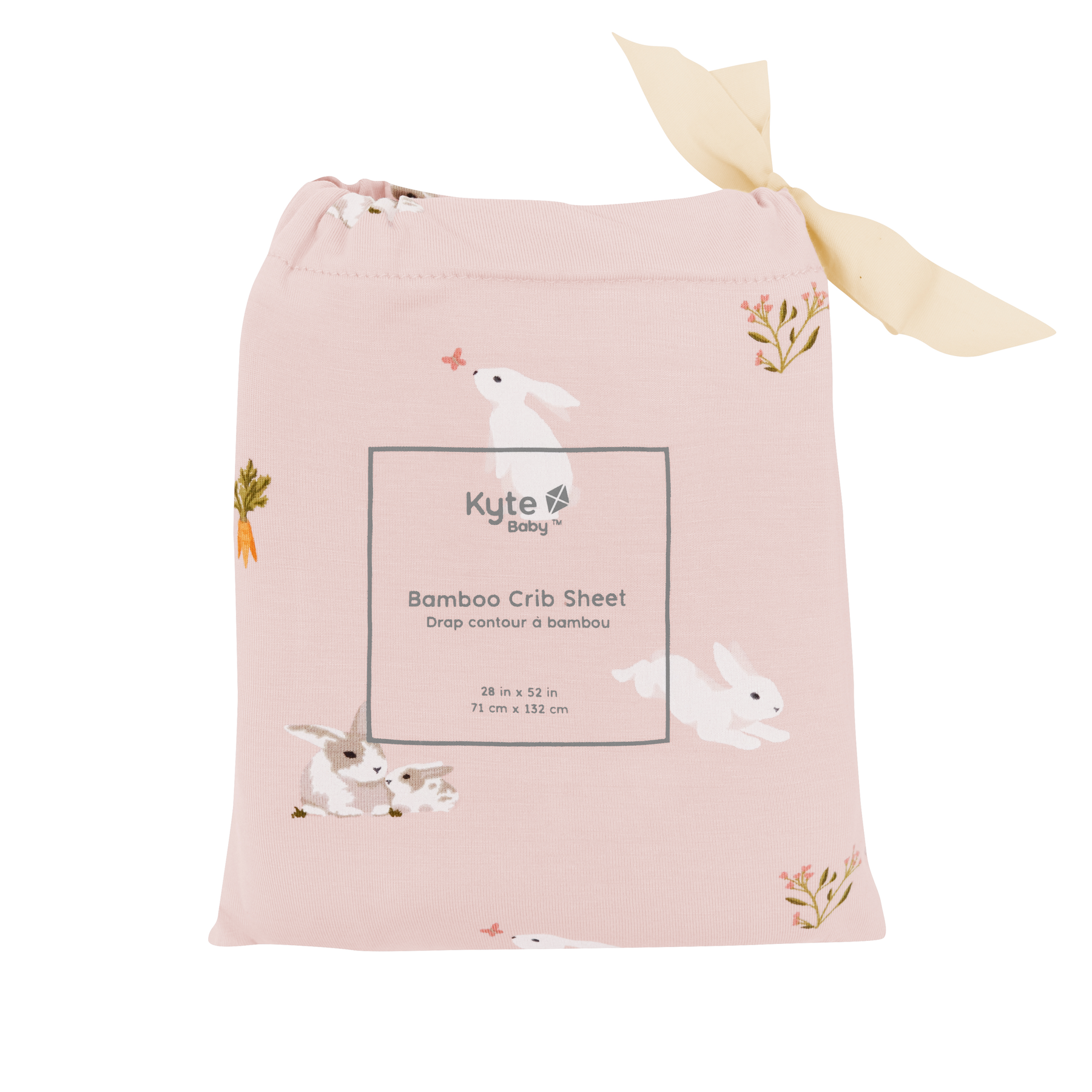 Crib Sheet in Blush Rabbit packaging