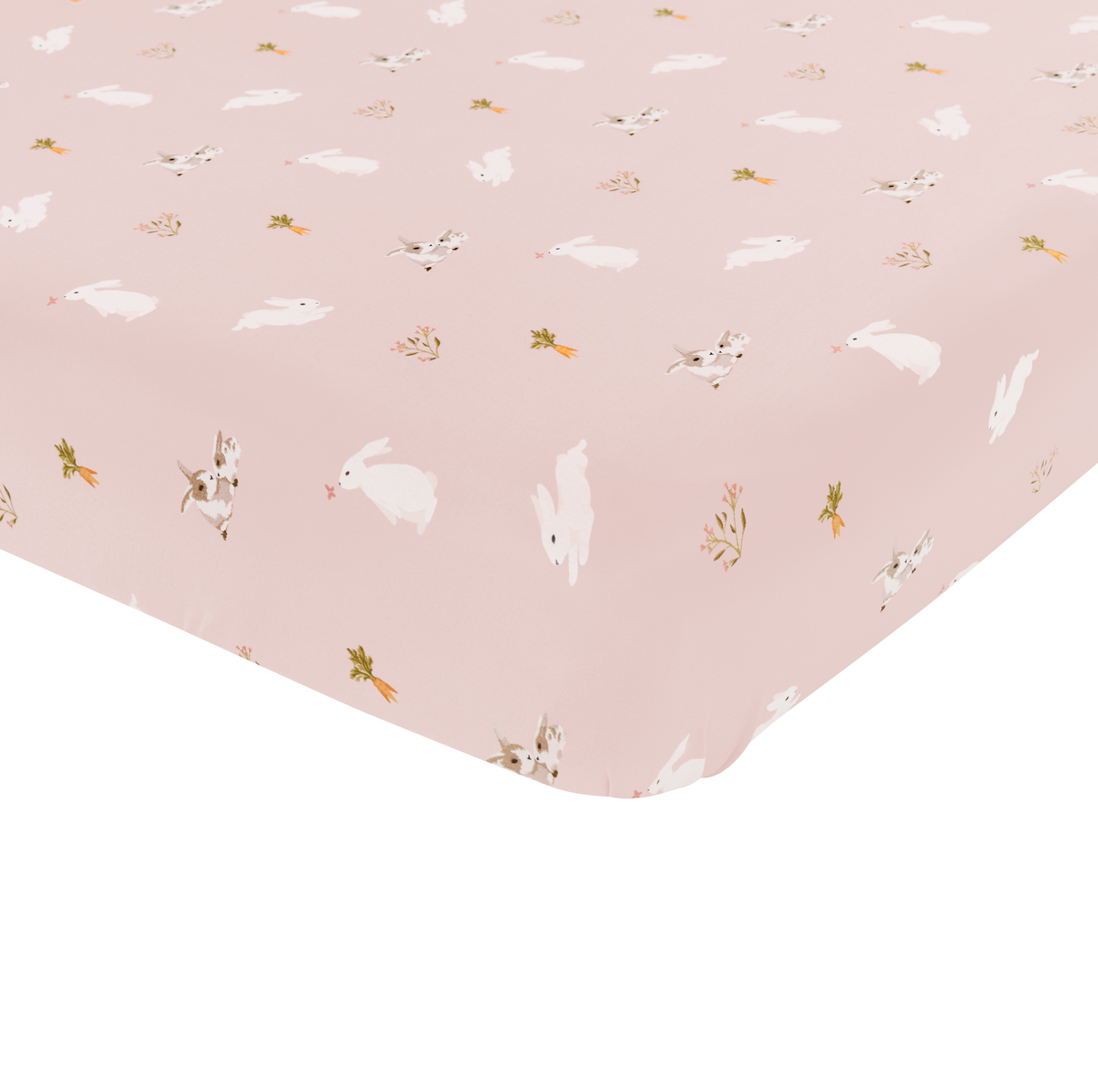 Crib Sheet in Blush Rabbit corner