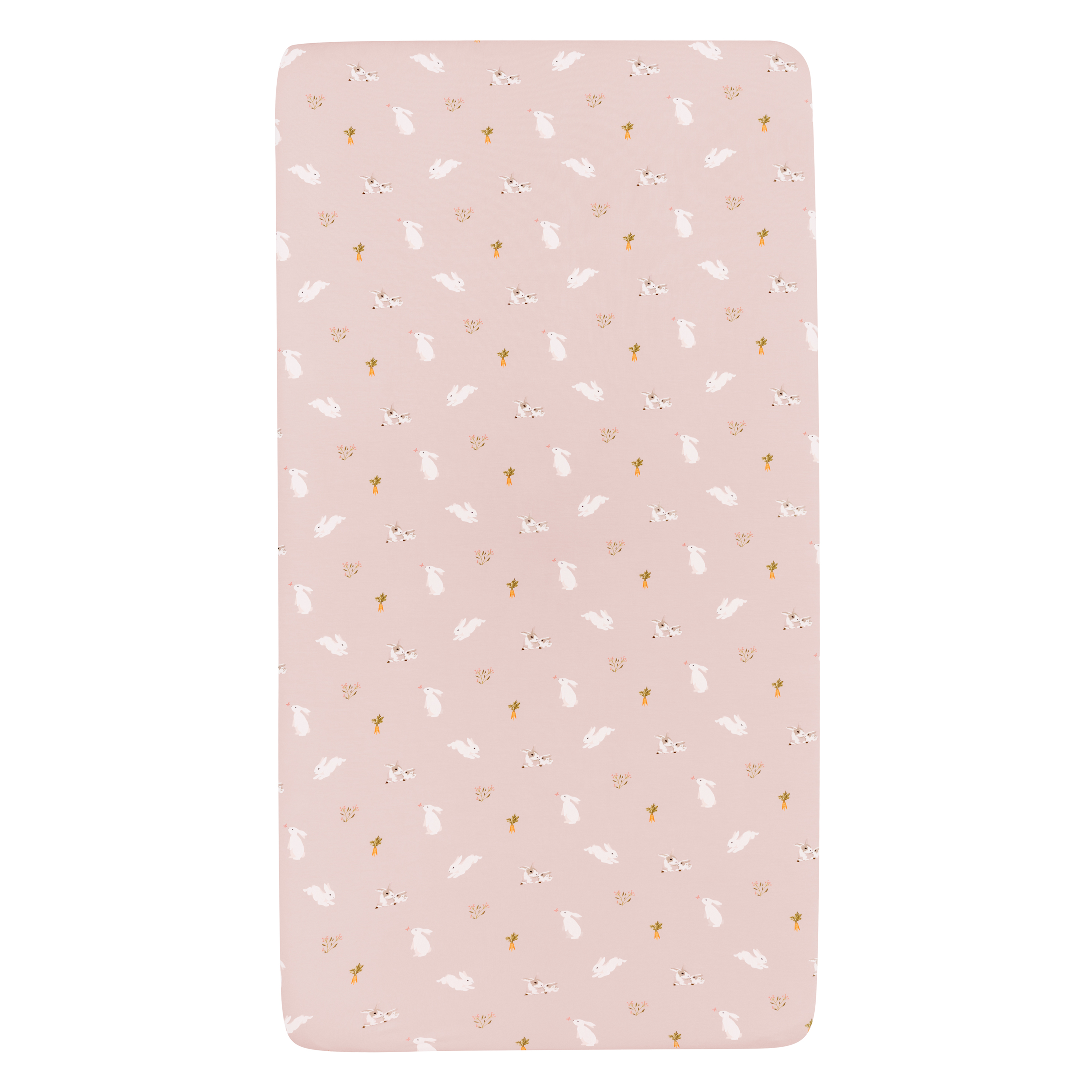 Crib Sheet in Blush Rabbit on mattress