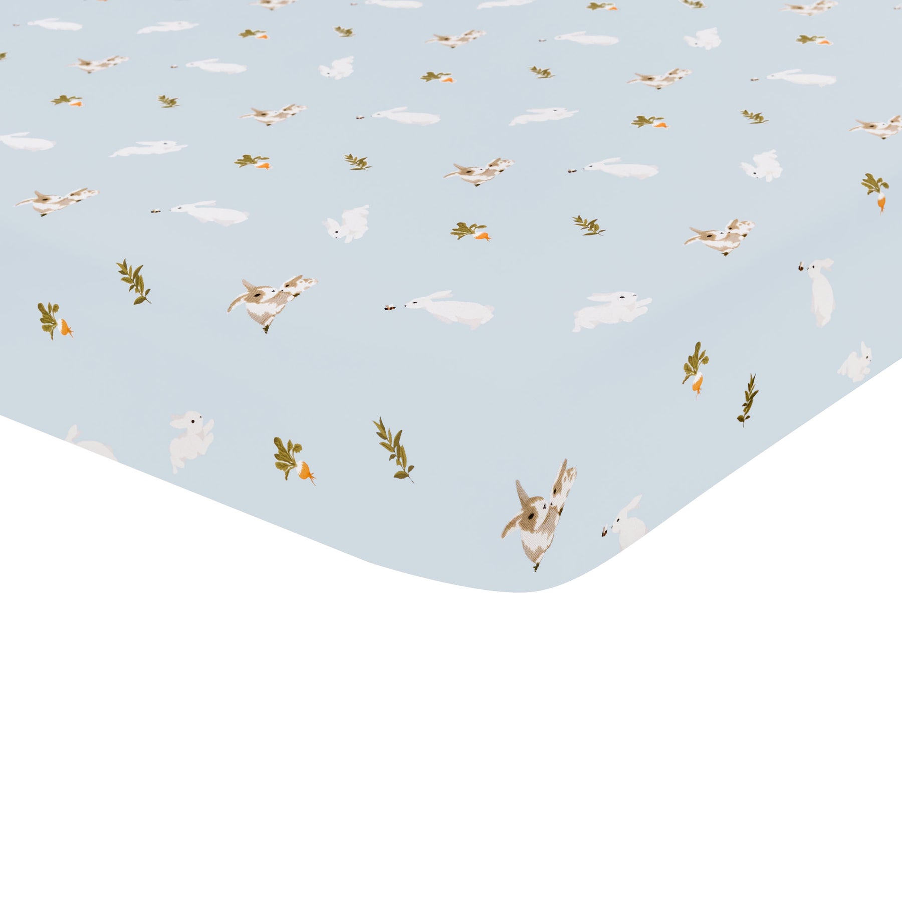 Crib Sheet in Ice Rabbit corner