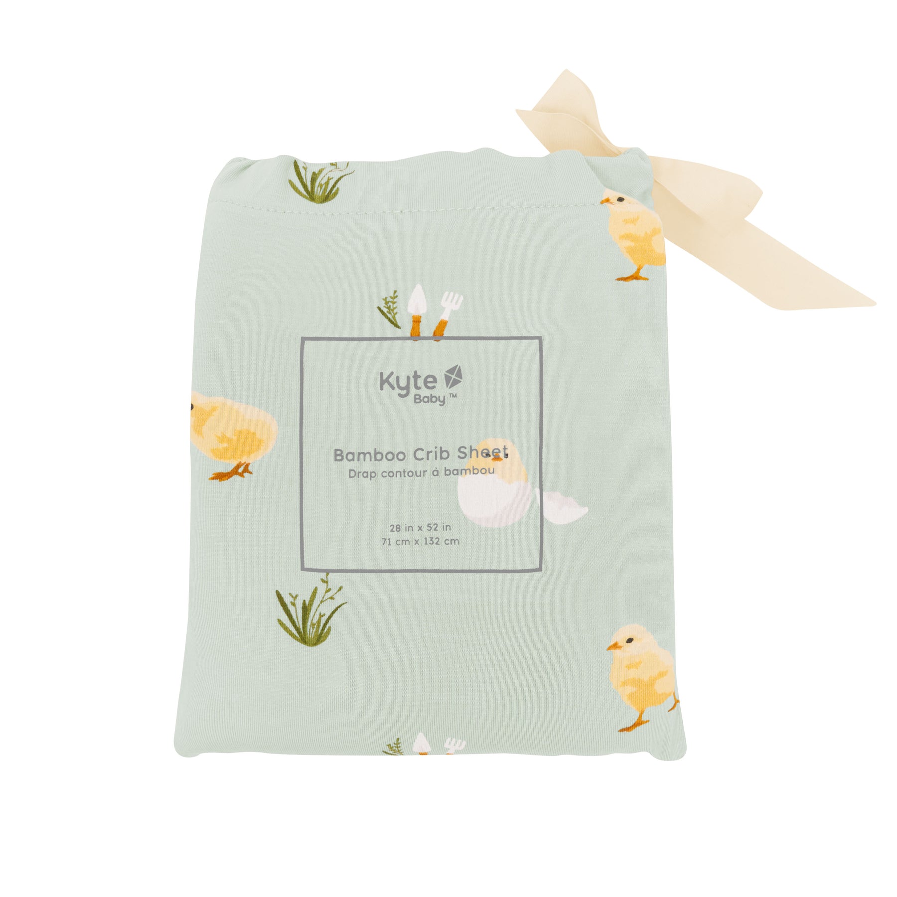 Crib Sheet in Aloe Chick packaging