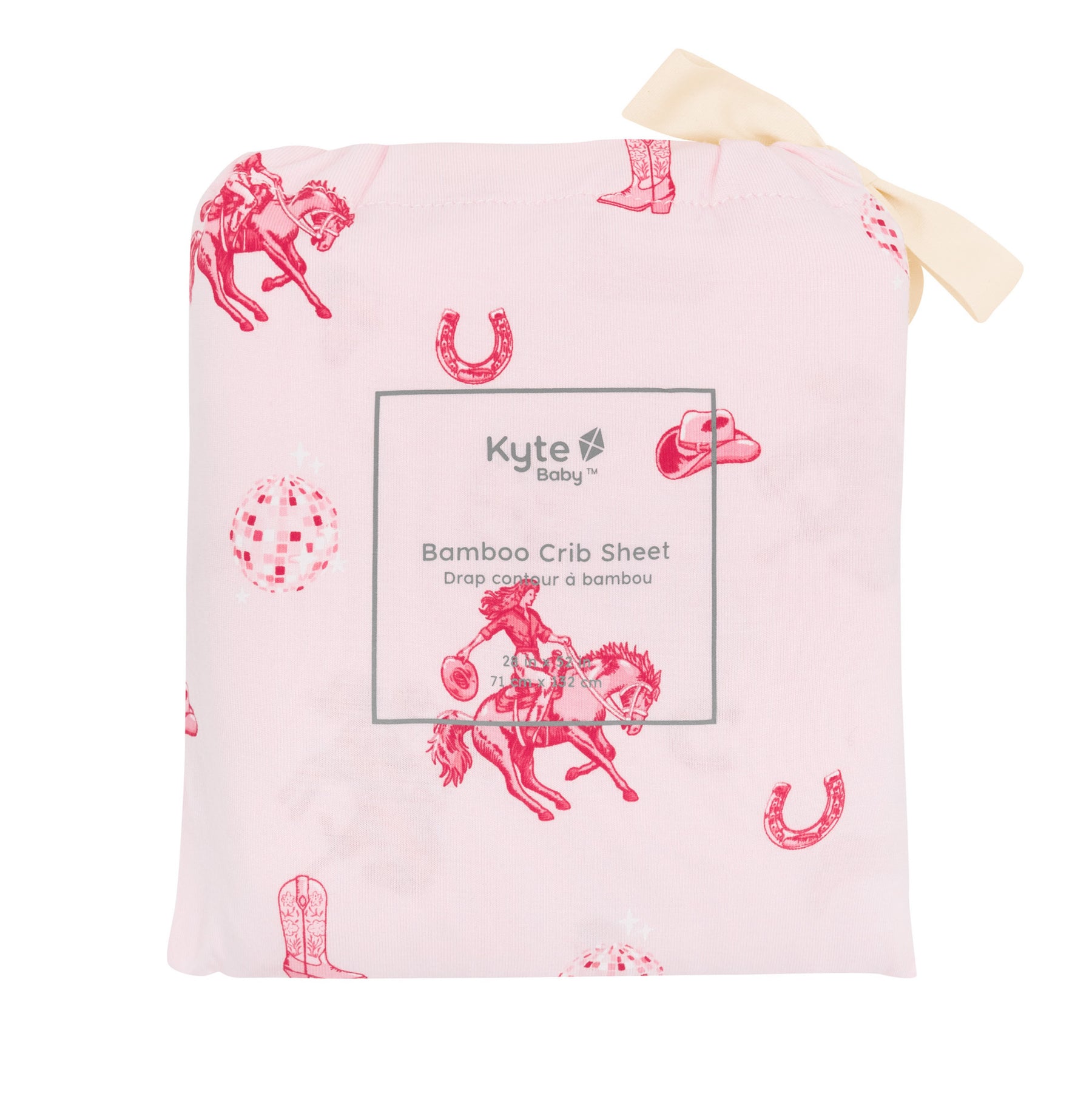 Crib Sheet in Disco Cowgirl shown in its packaging