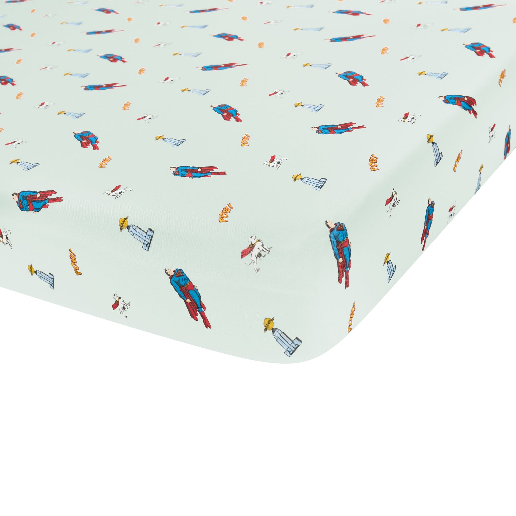 Crib Sheet in Superman™ corner shown on a mattress