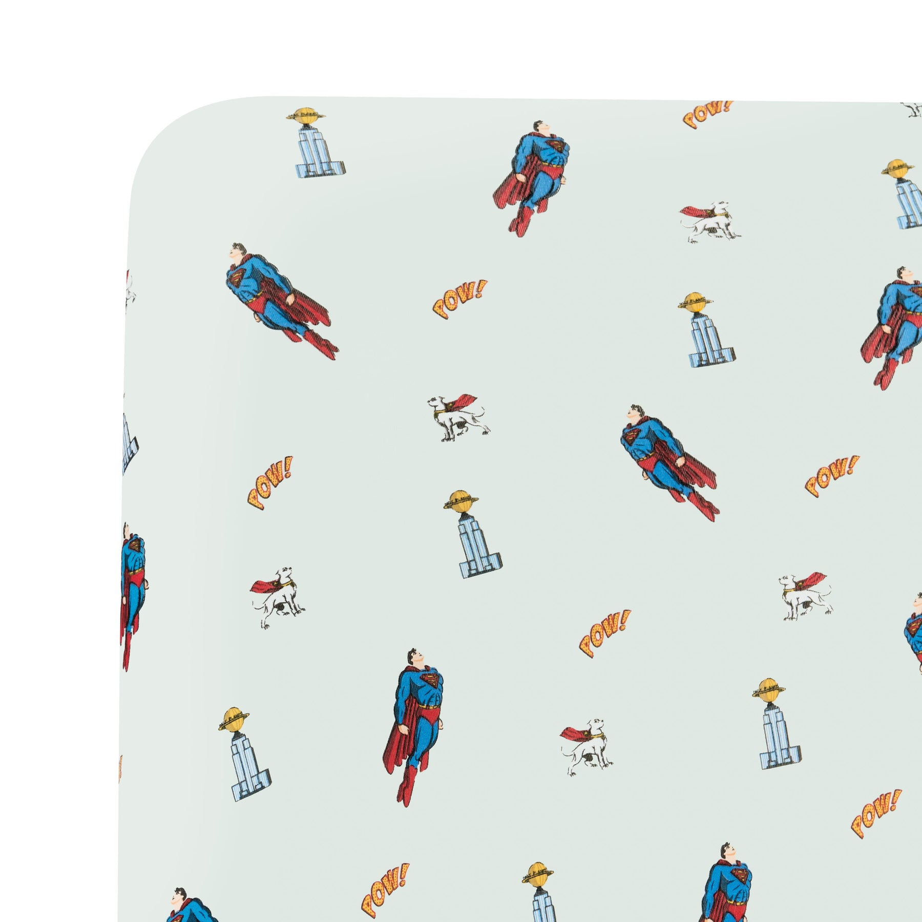 Close up of the corner of the Crib Sheet in Superman™