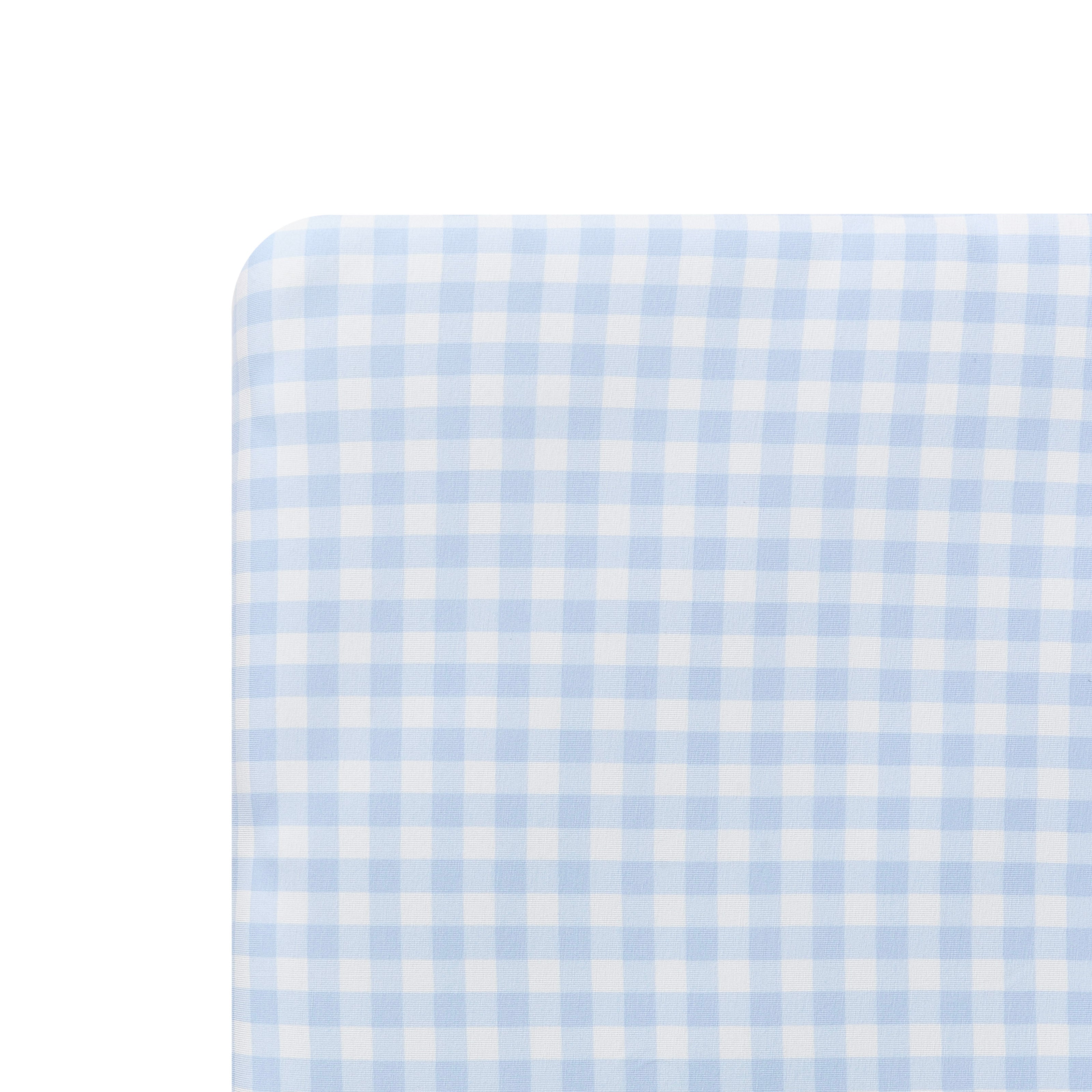 Close up of the Crib Sheet in Gingham Breeze on a crib mattress