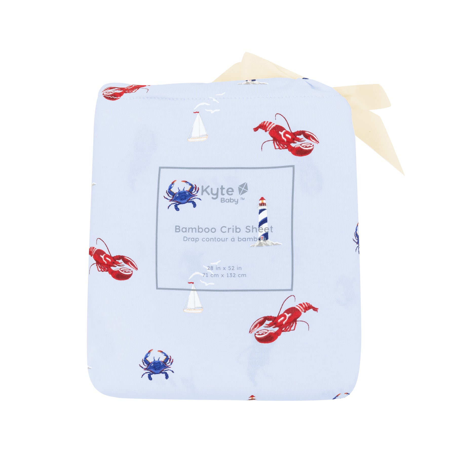 Crib Sheet in Harbor shown in its packaging