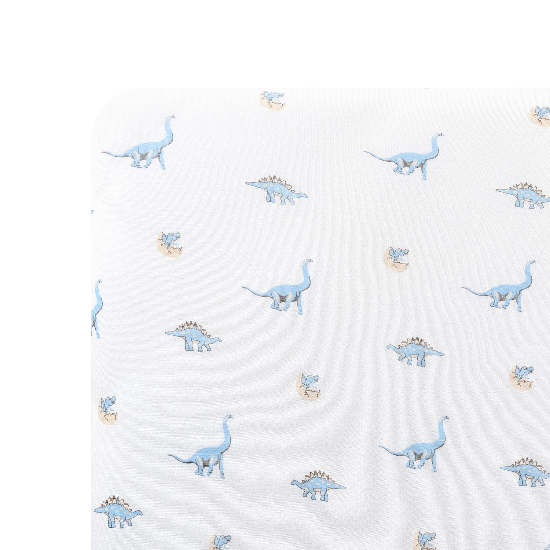 Close up of the corner of the Mini Crib Sheet in Jurassic on a mattress