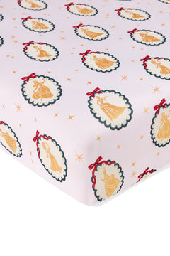 Crib Sheet in Princess Holiday Portraits print on a white background