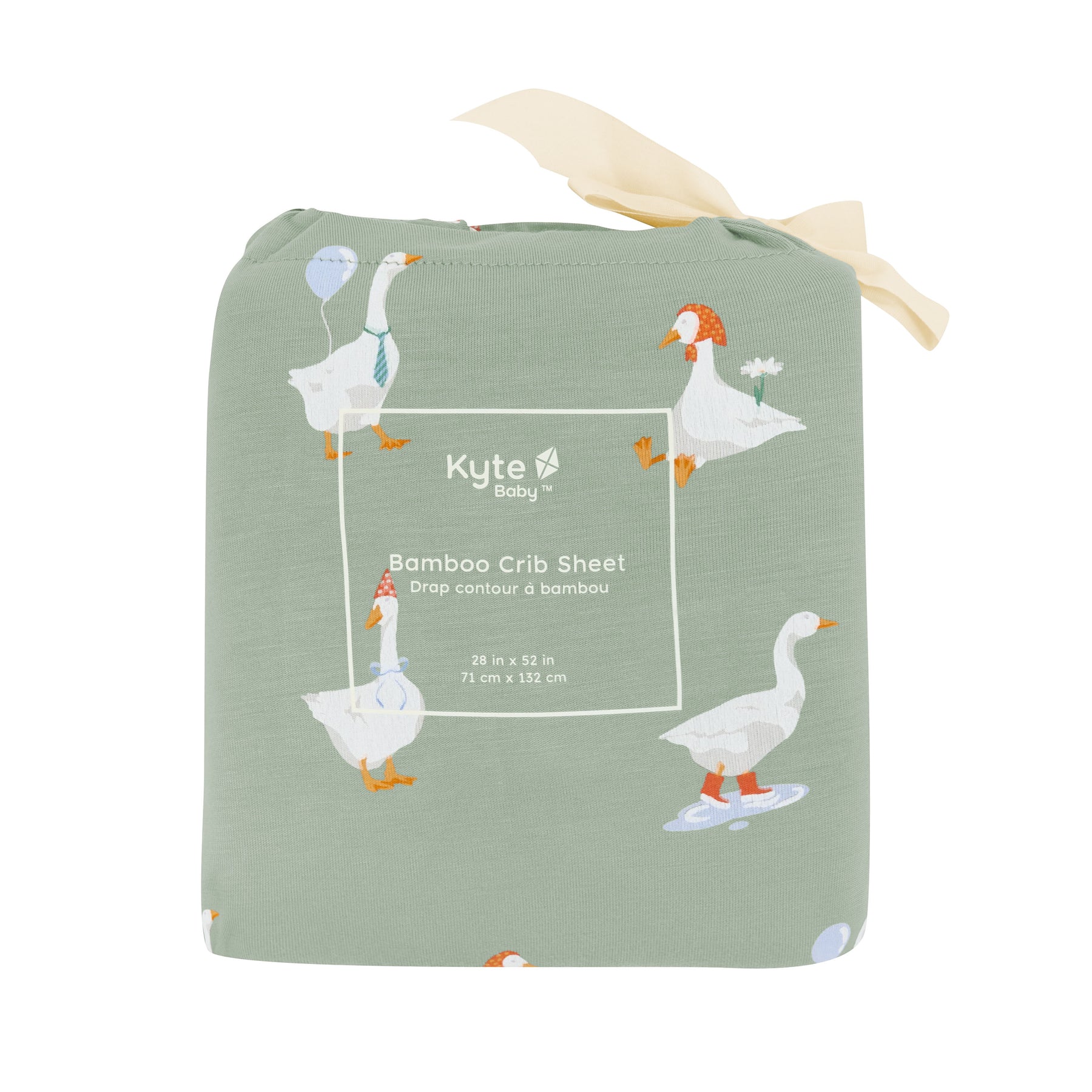 Crib Sheet in Silly Goose shown in its packaging