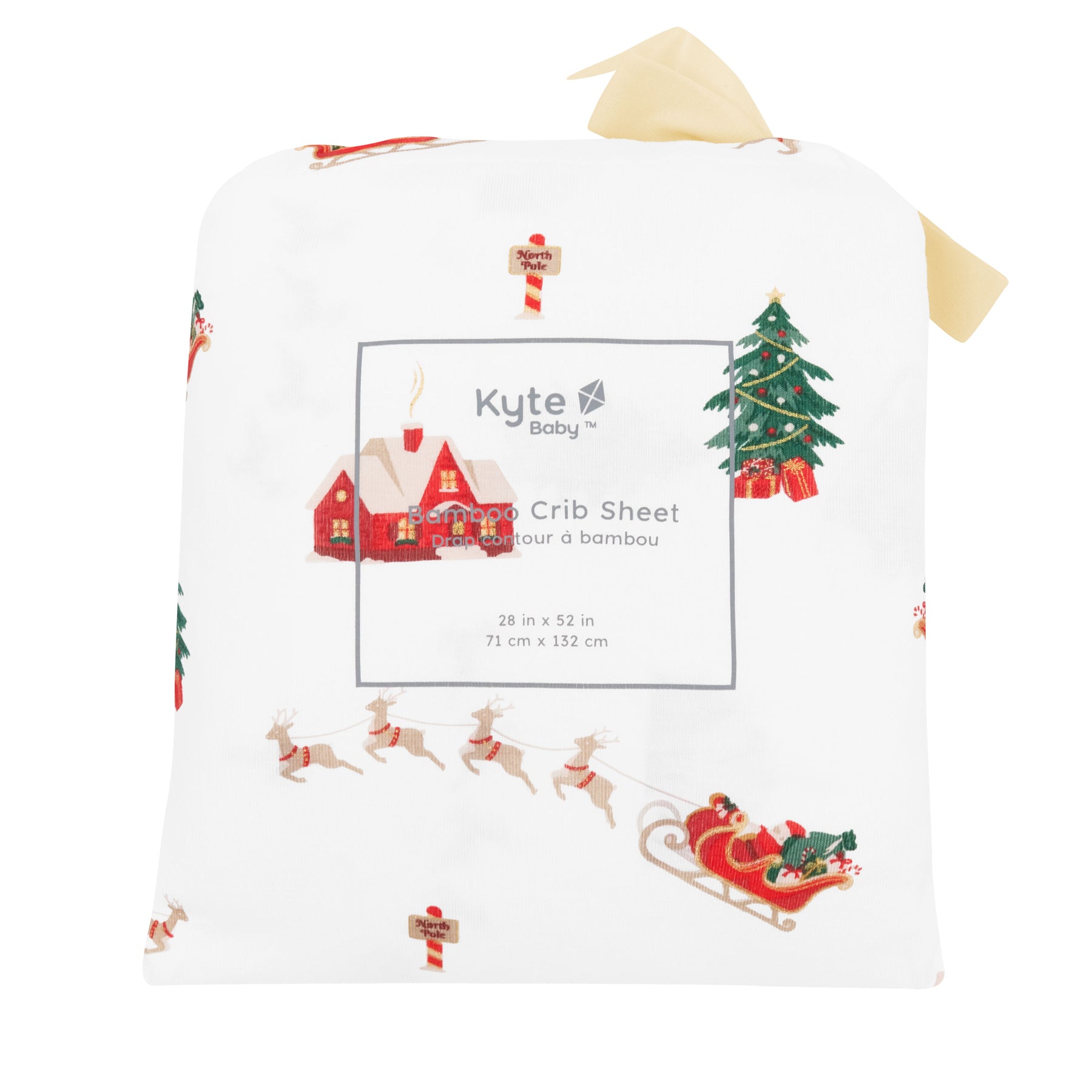 Crib Sheet in Santa Sleigh shown in its packaging