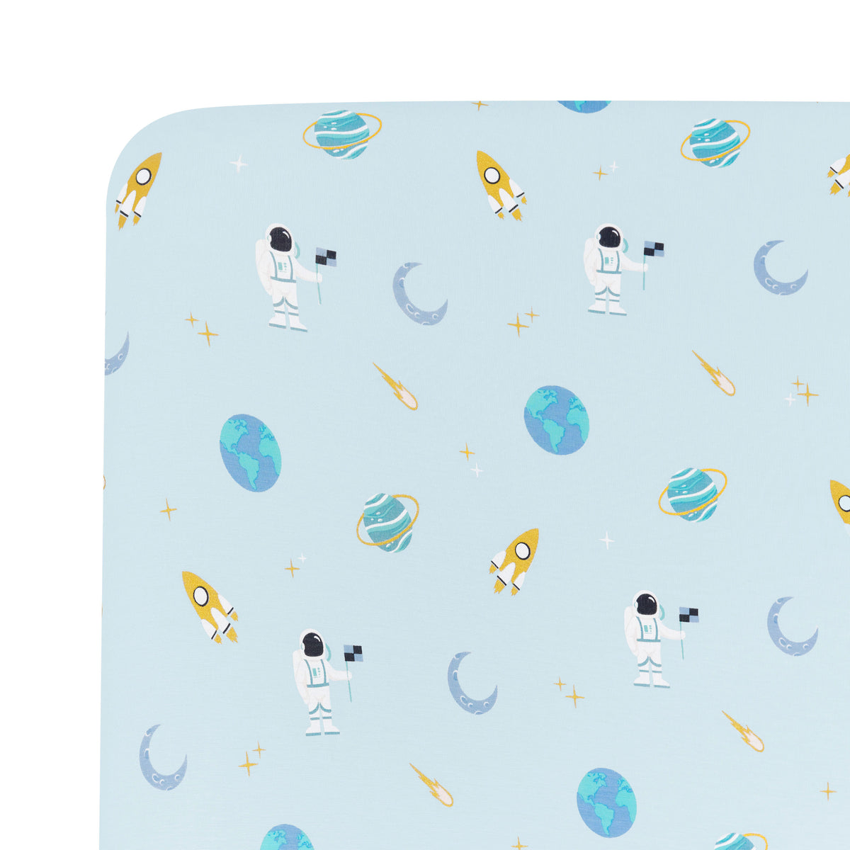 image of ice space crib sheet on crib mattress