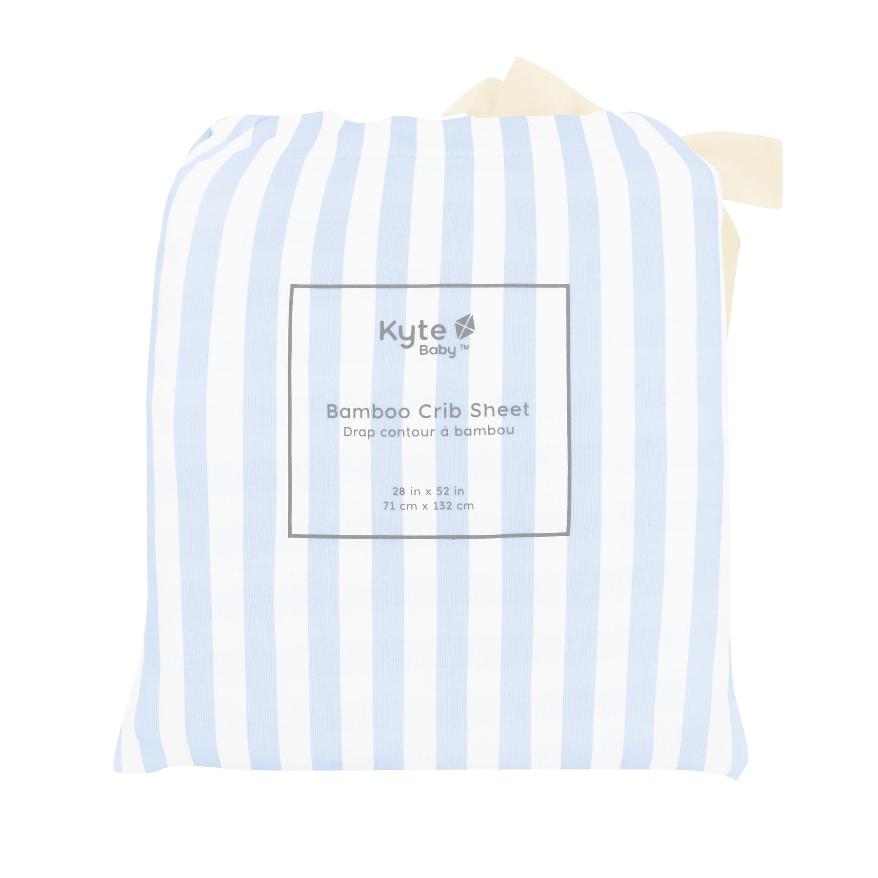 Crib Sheet in Small Mist Stripe shown in its packaging