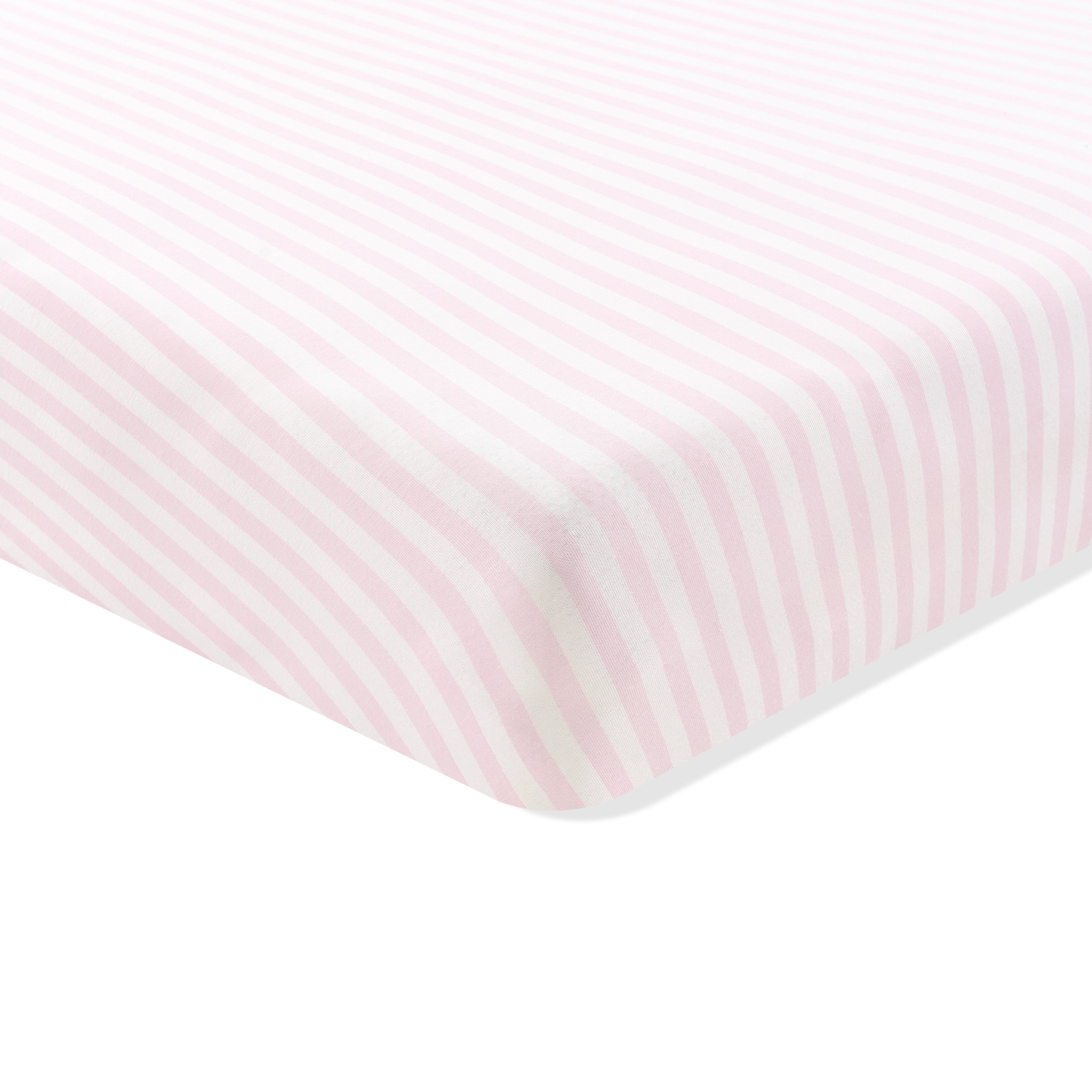 Corner of the Twin Sheet in Small Sakura Stripe shown on a mattress