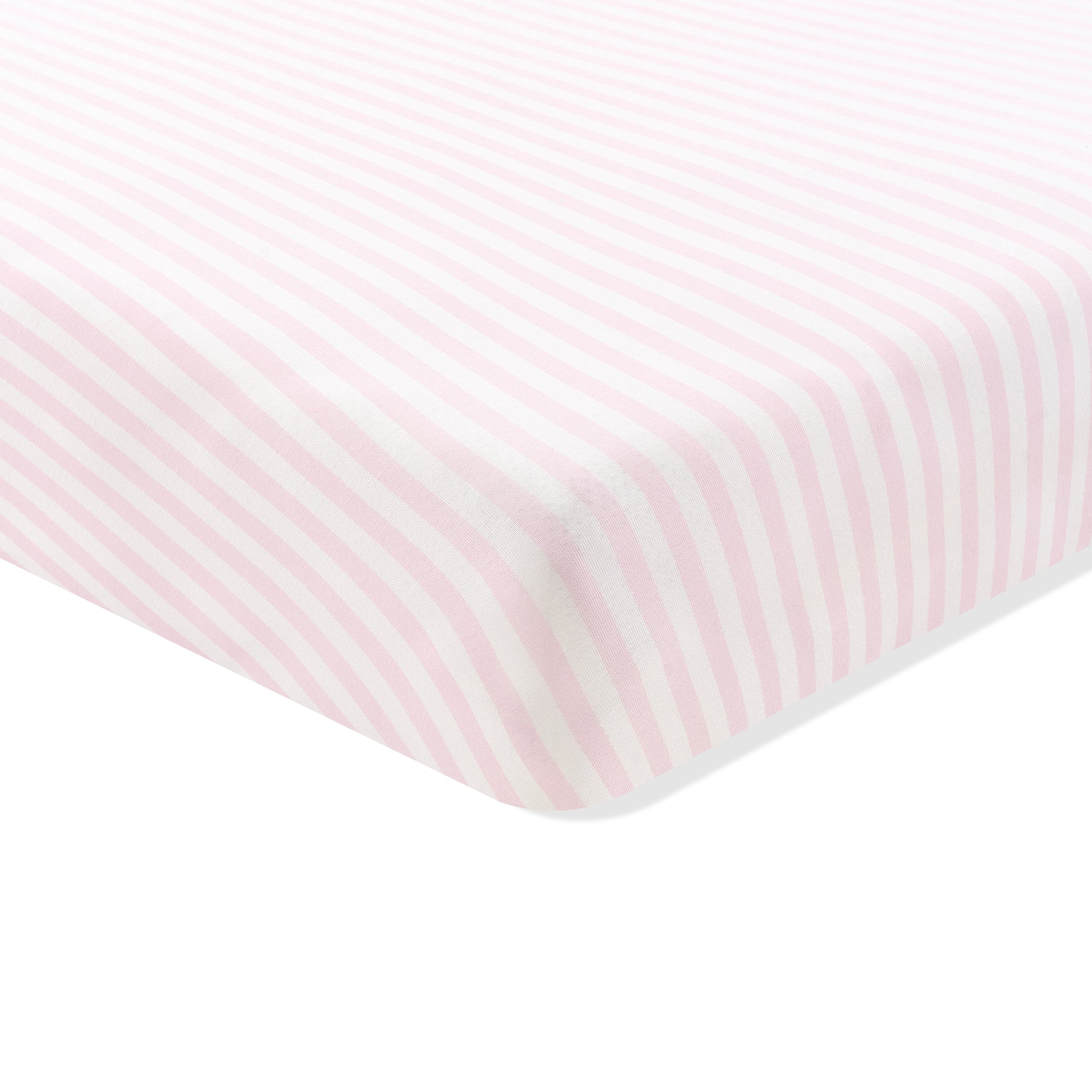 Corner of the Twin Sheet in Small Sakura Stripe shown on a mattress