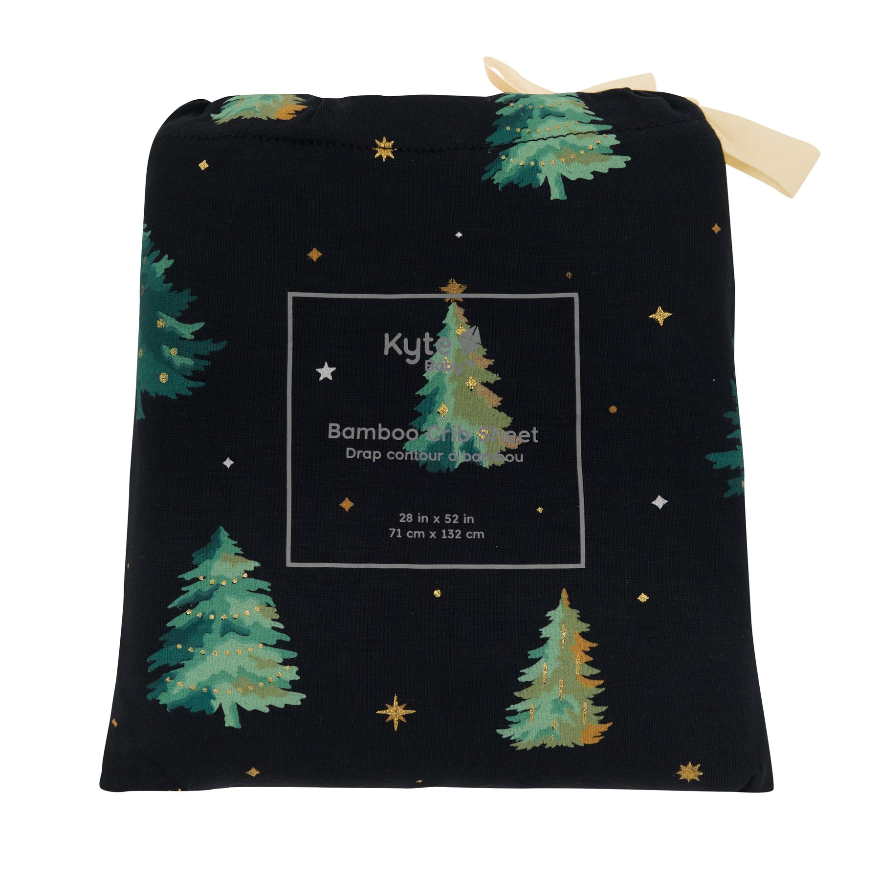 Crib Sheet in Twinkle Tree shown in its packaging