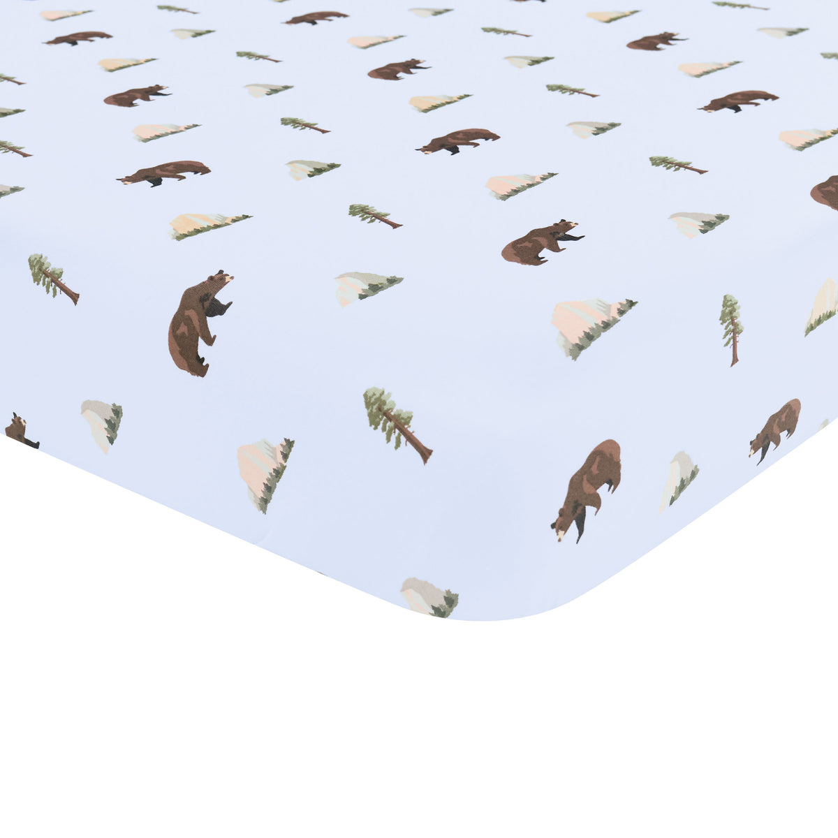 Corner of Crib Sheet in Yosemite on crib mattress