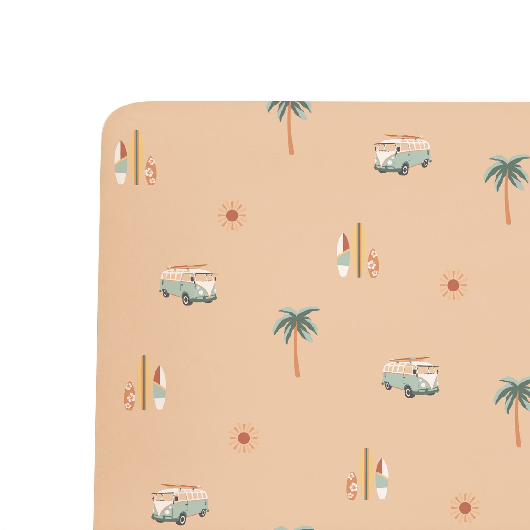 Product photo of Crib Sheet in Surf shown on the corner of a crib mattress