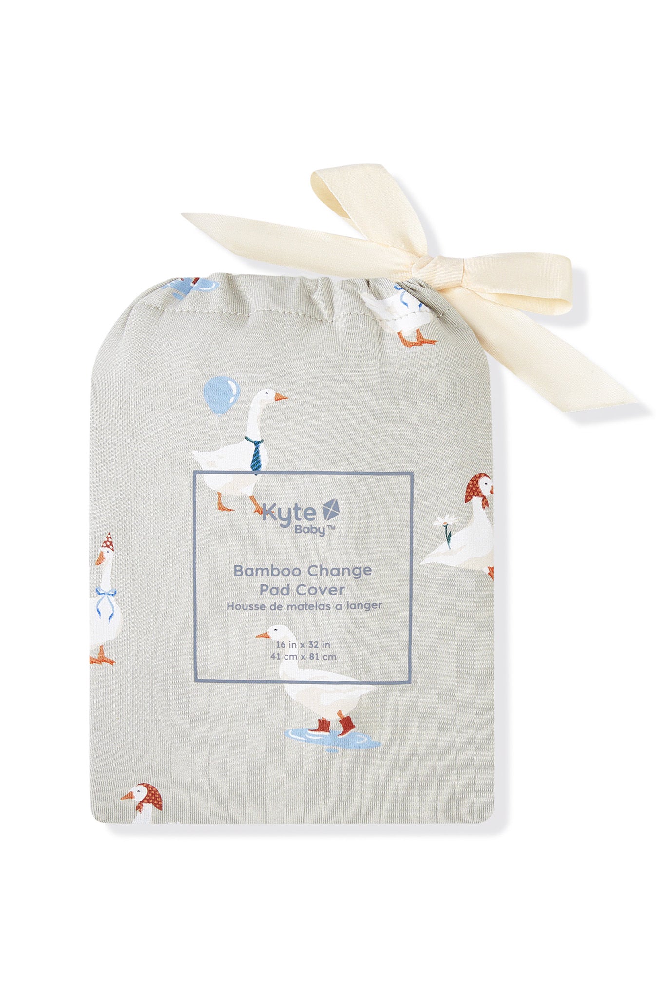 Change Pad Cover packed in a bag with Oat Silly Goose print on a white background