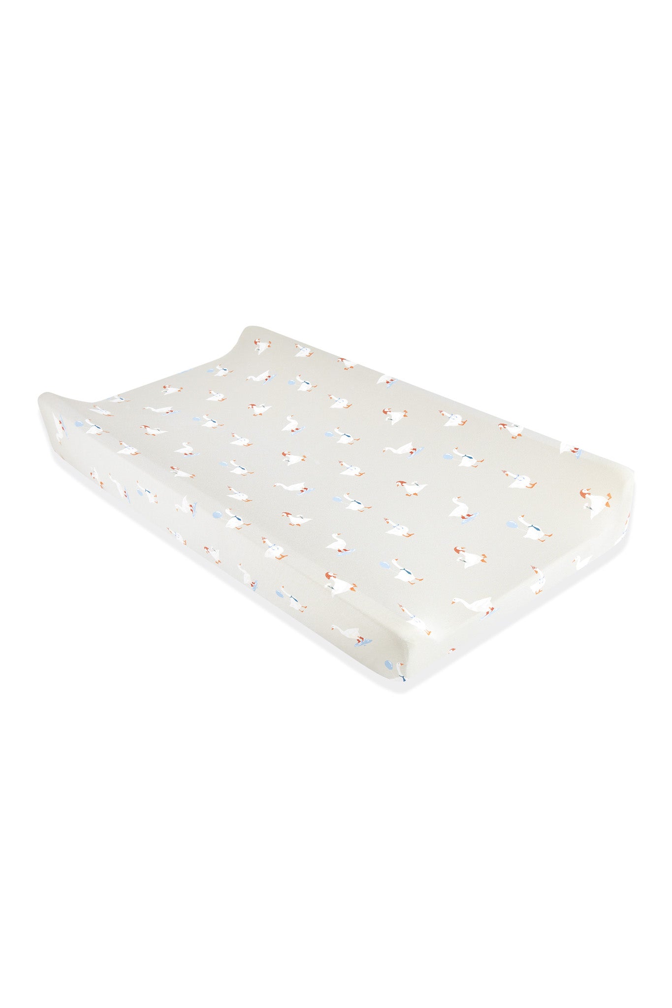 Change Pad Cover in Oat Silly Goose print on a white background