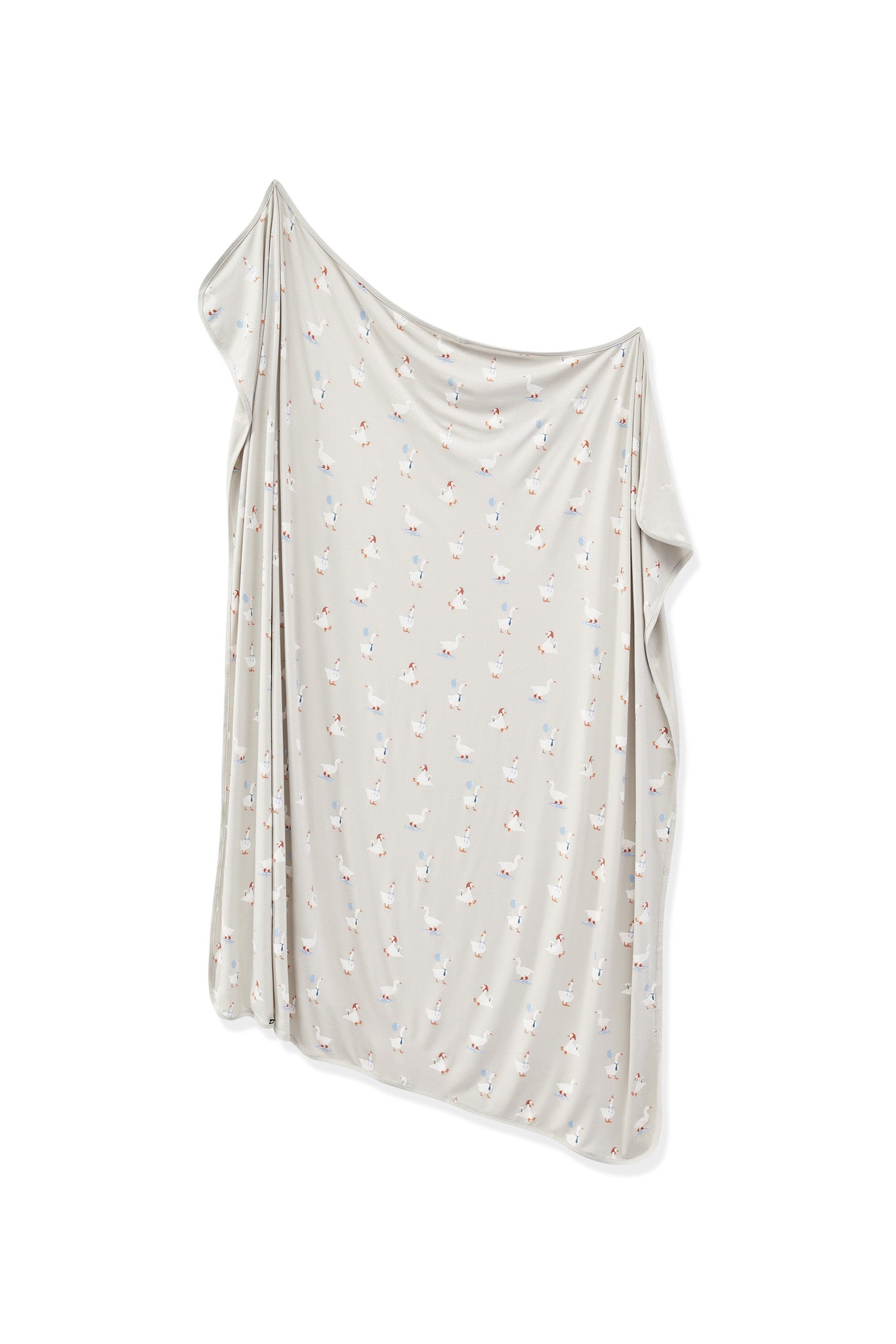 Swaddle Blanket in Oat Silly Goose print on a white background
