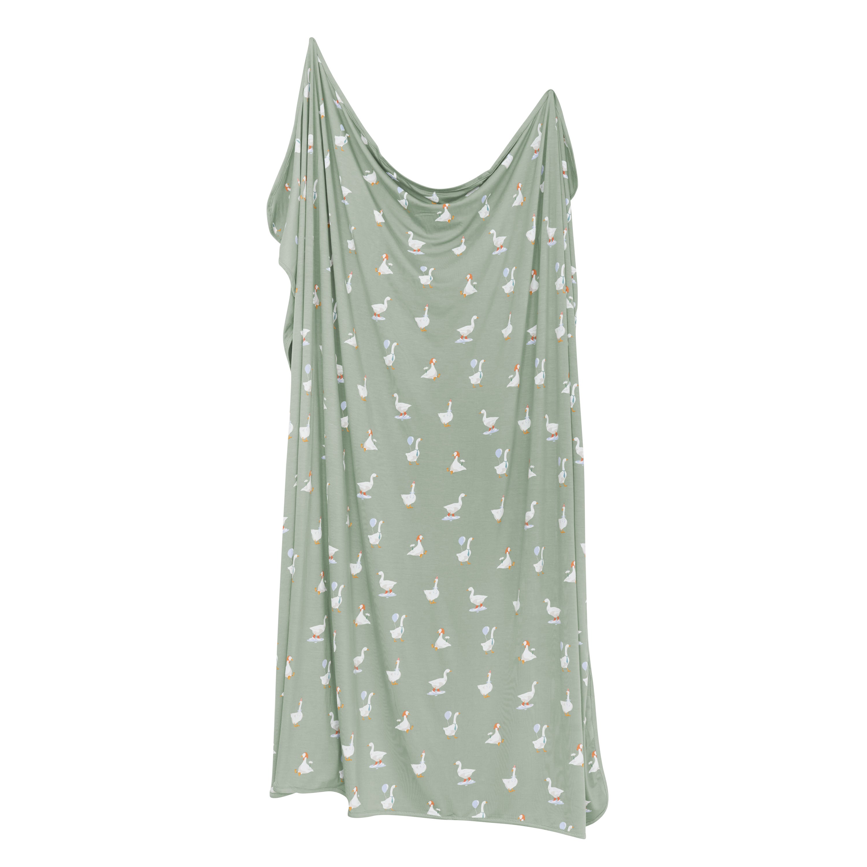 Swaddle Blanket in Silly Goose shown unswaddled