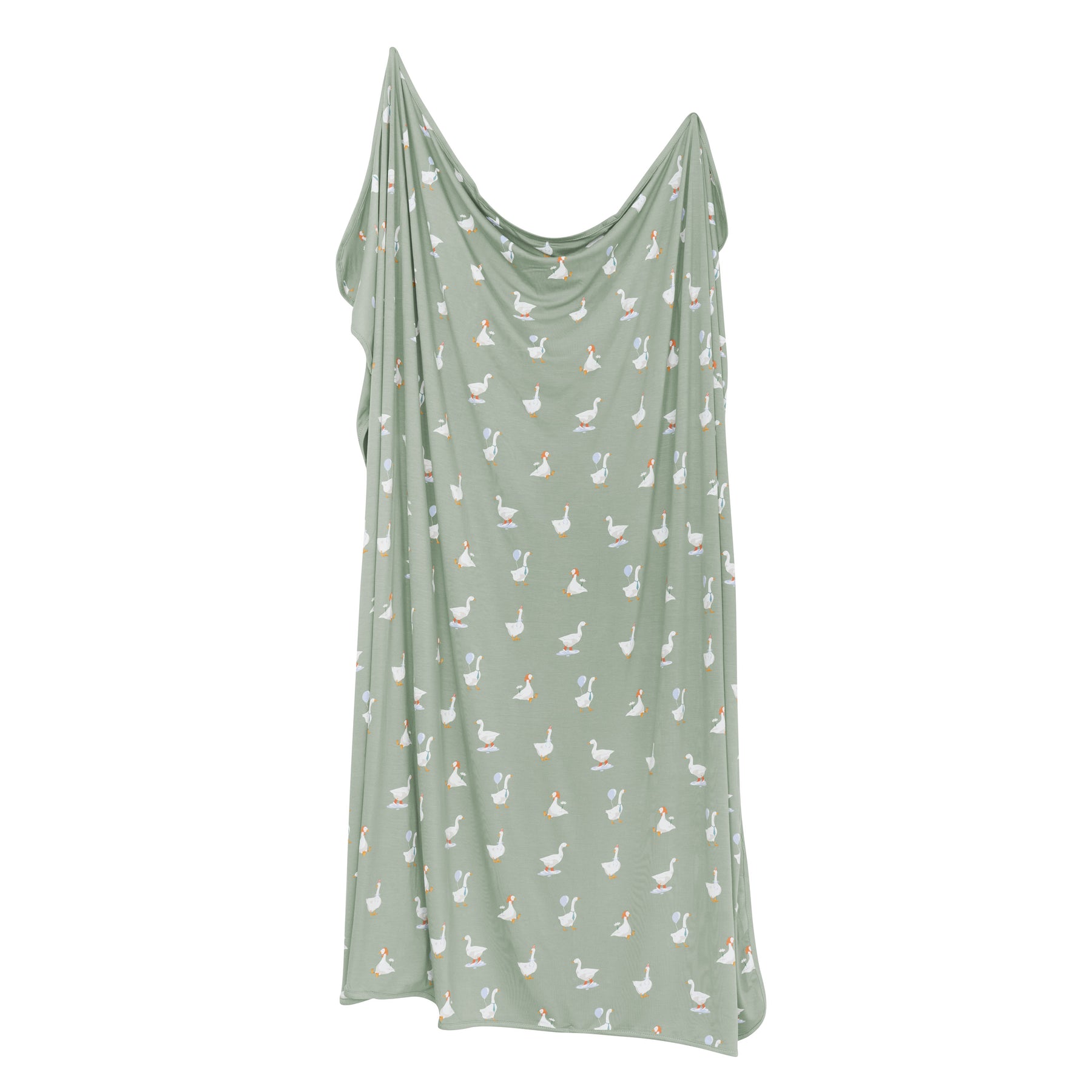 Swaddle Blanket in Silly Goose shown unswaddled
