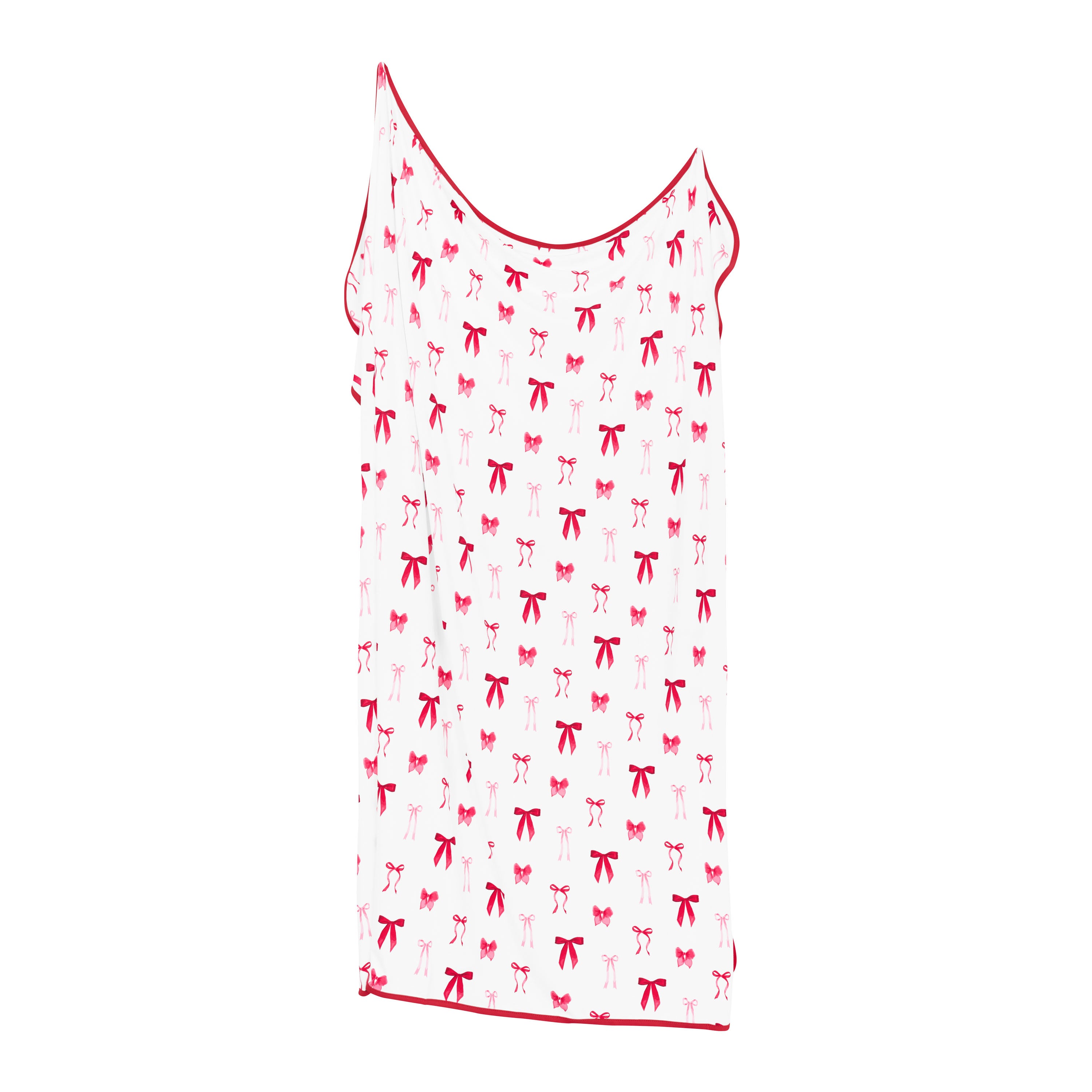 The light and stretchy Swaddle Blanket in Small Love Bow shown unswaddled