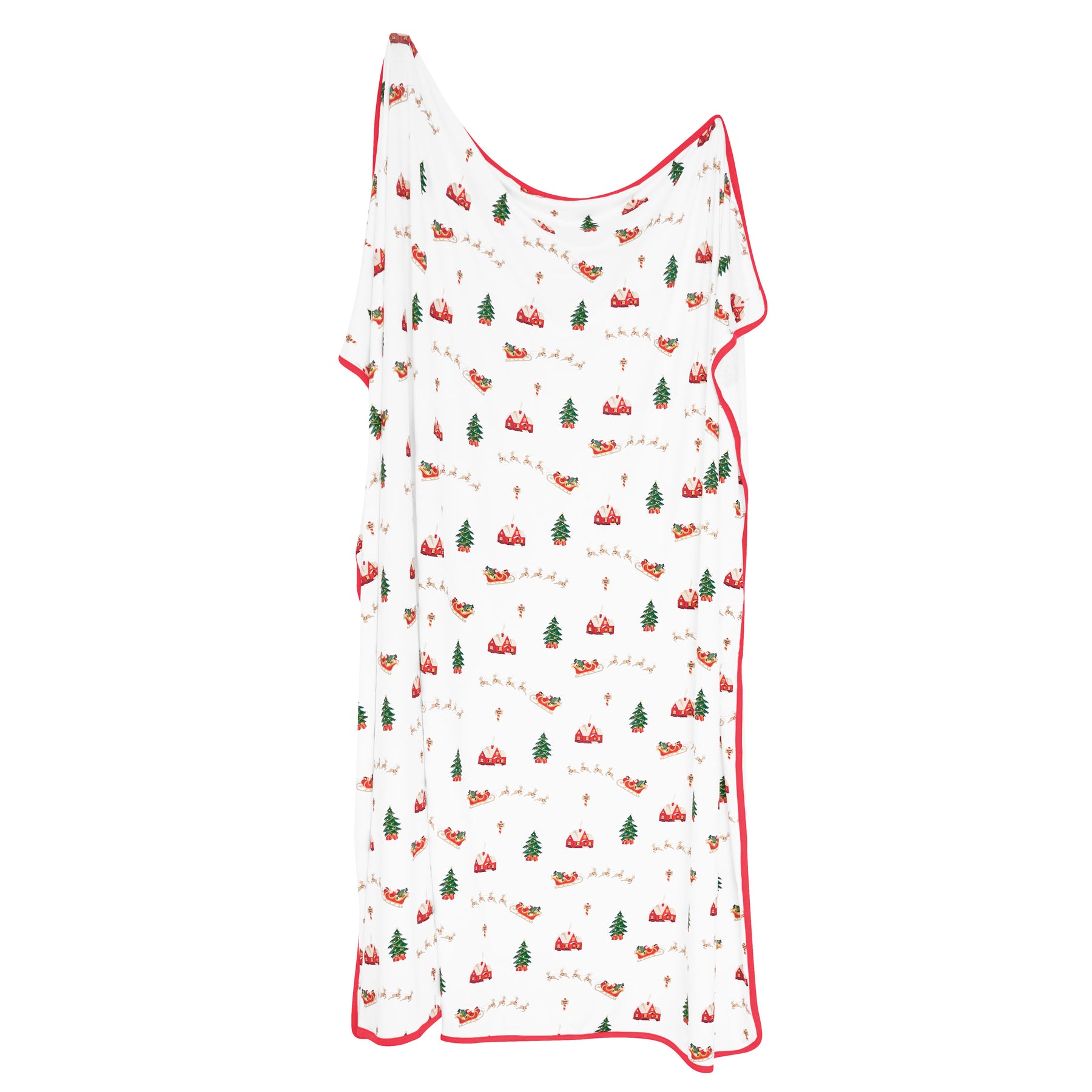 Swaddle Blanket in Santa Sleigh shown unswaddled